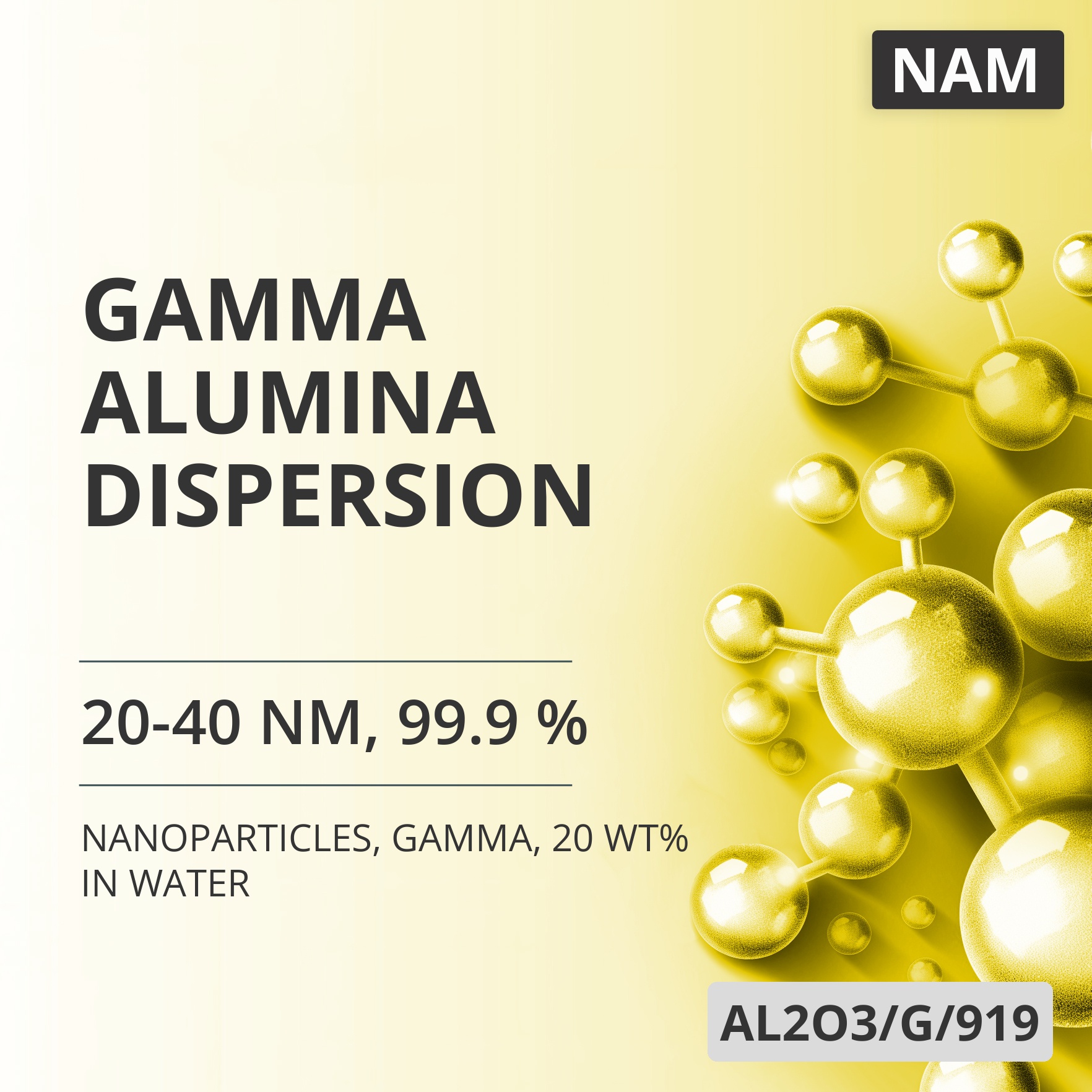 Gamma Alumina Dispersion, 20-40 nm, 99.9 %, Gamma, 20 wt% in Water (AL2O3/G/919)