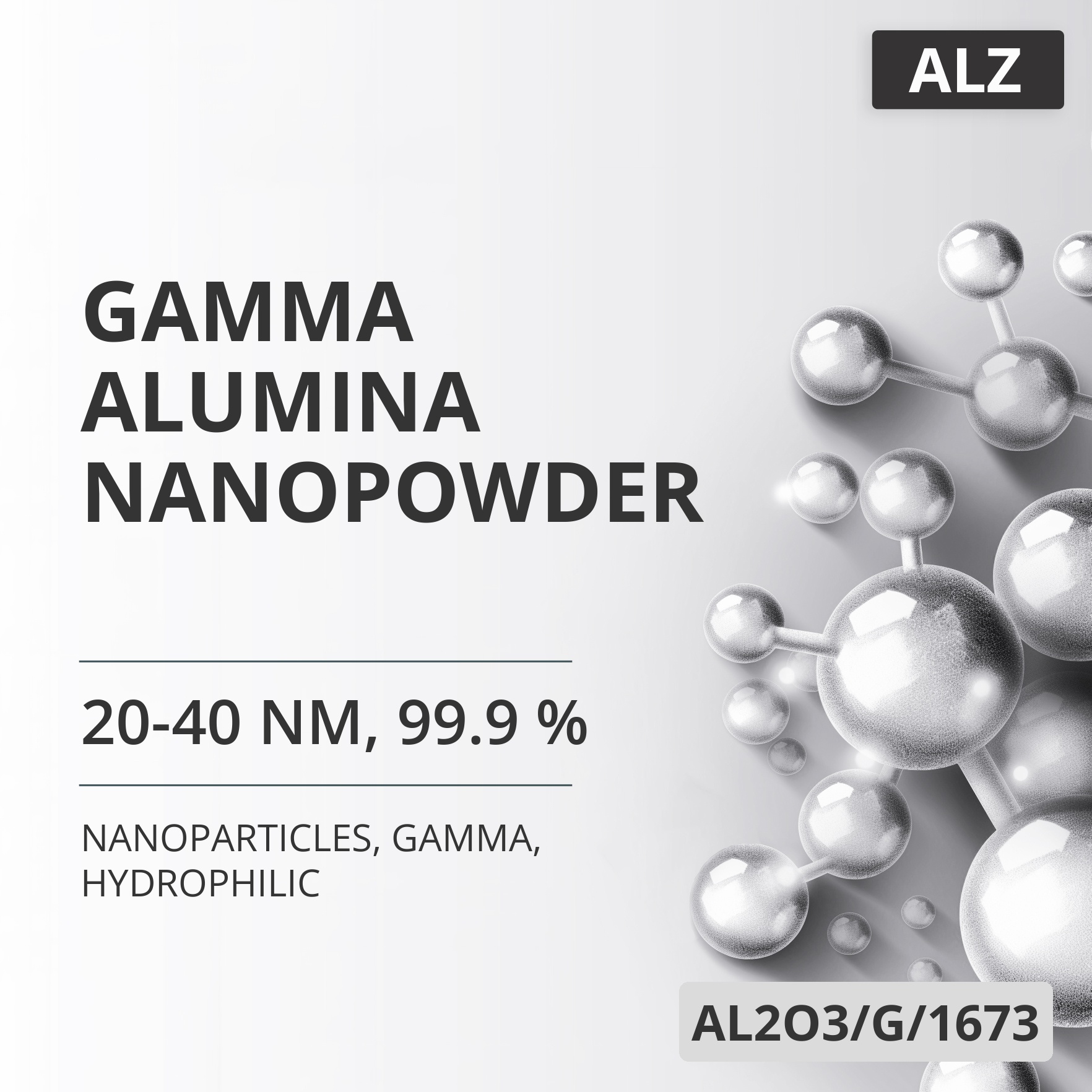 Gamma Alumina Nanopowder, 20-40 nm, 99.9 %, Gamma, Hydrophilic (AL2O3/G/1673)