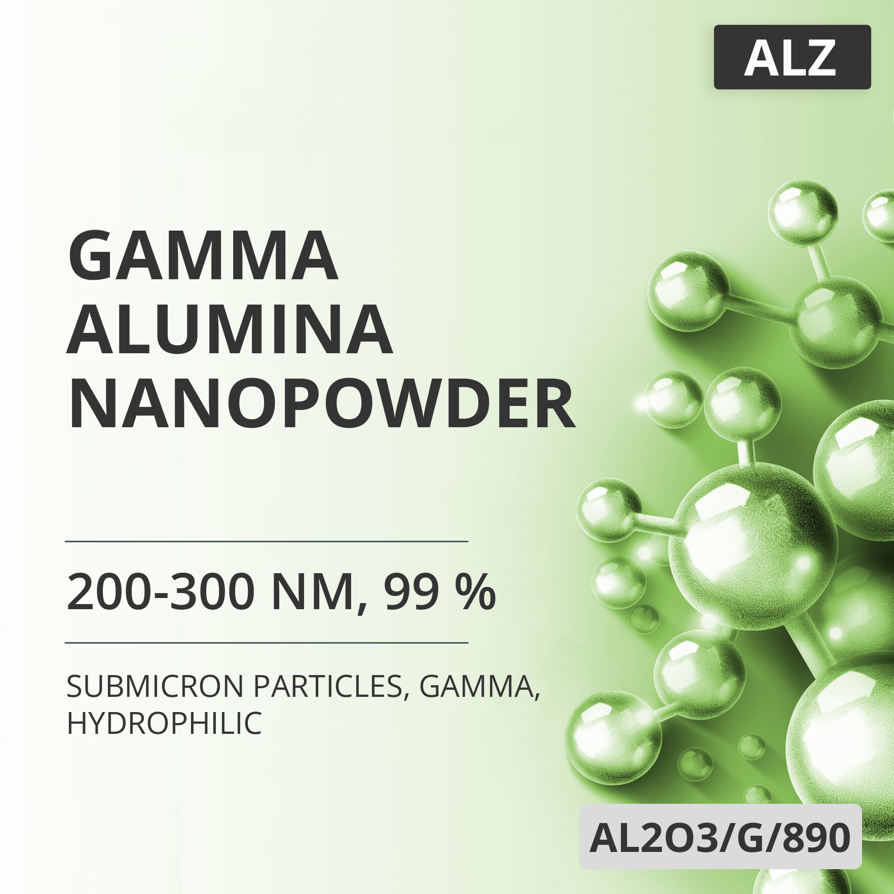 Gamma Alumina Nanopowder, 200-300 nm, 99 %, Gamma, Hydrophilic (AL2O3/G/890)