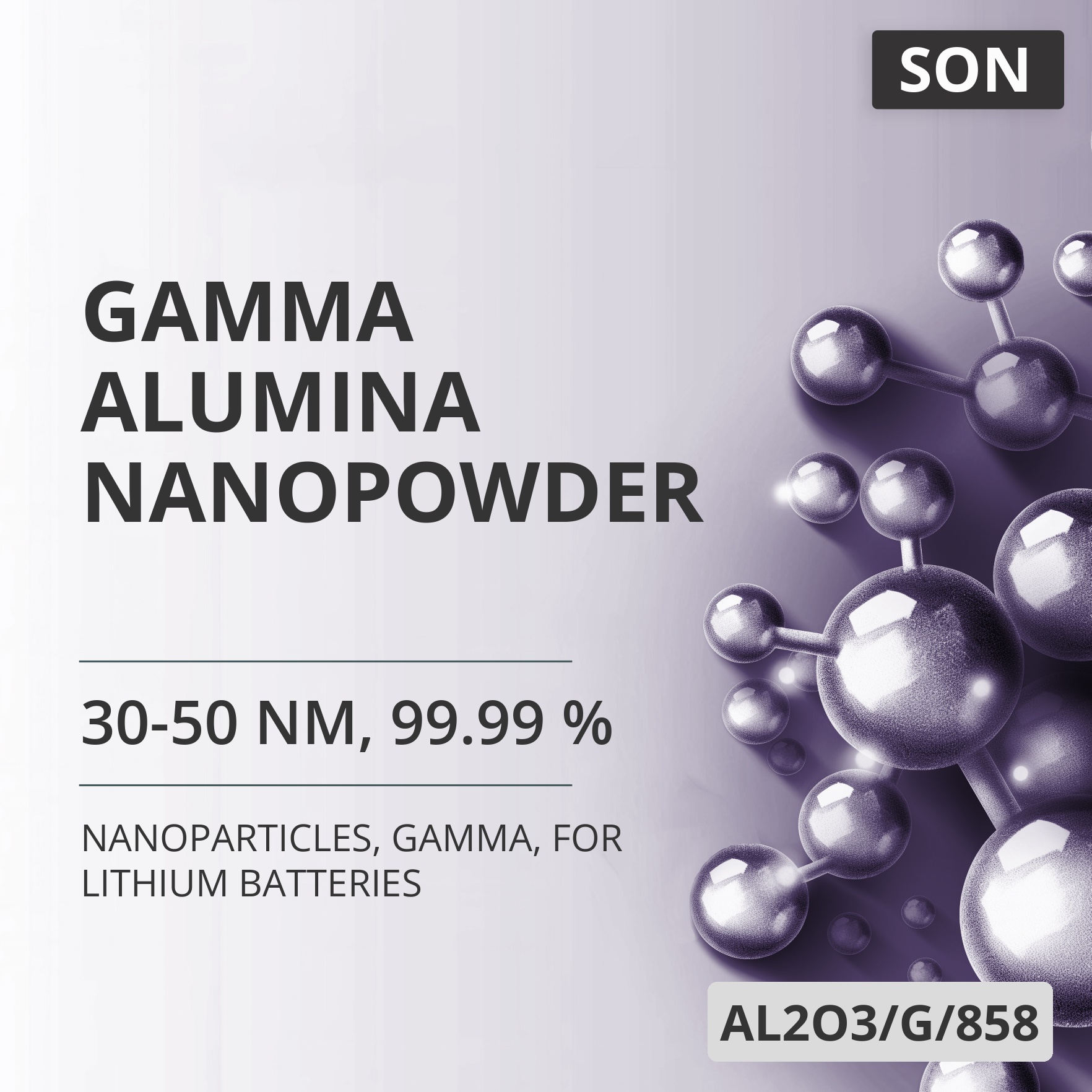 Gamma Alumina Nanopowder, 30-50 nm, 99.99 %, Gamma, for Lithium Batteries (AL2O3/G/858)