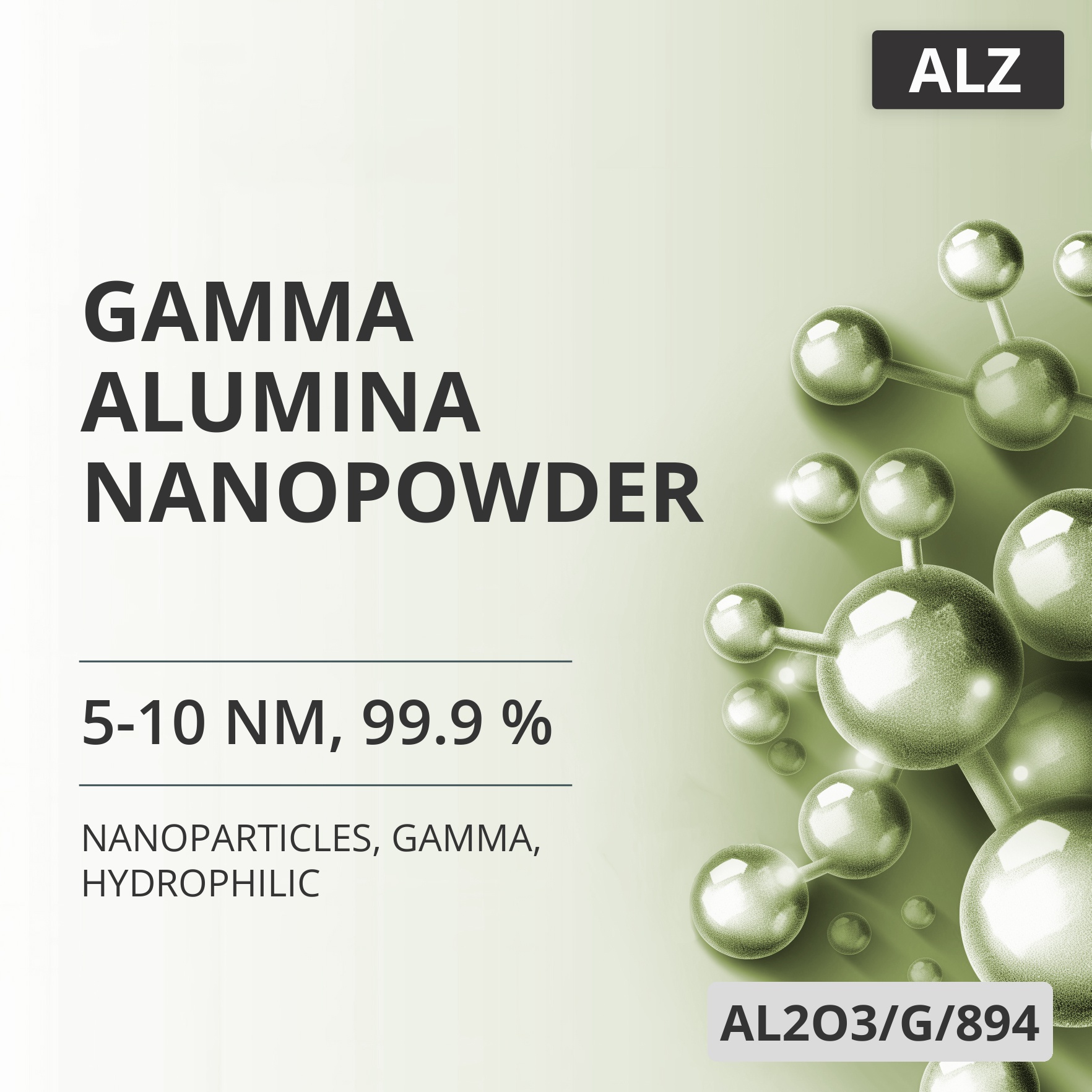 Gamma Alumina Nanopowder, 5-10 nm, 99.9 %, Gamma, Hydrophilic (AL2O3/G/894)