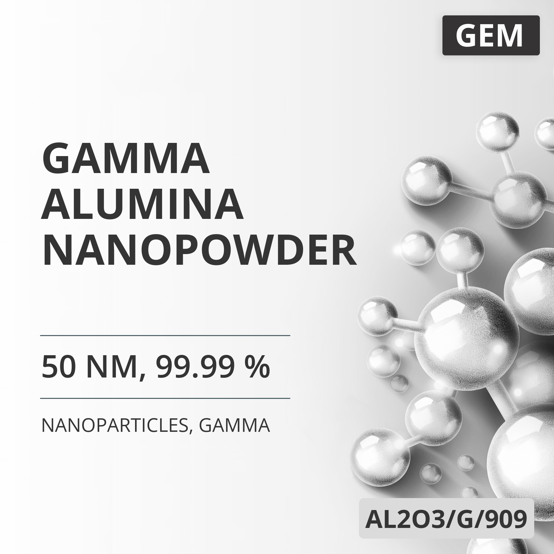Gamma Alumina Nanopowder, 50 nm, 99.99 %, Gamma (AL2O3/G/909)