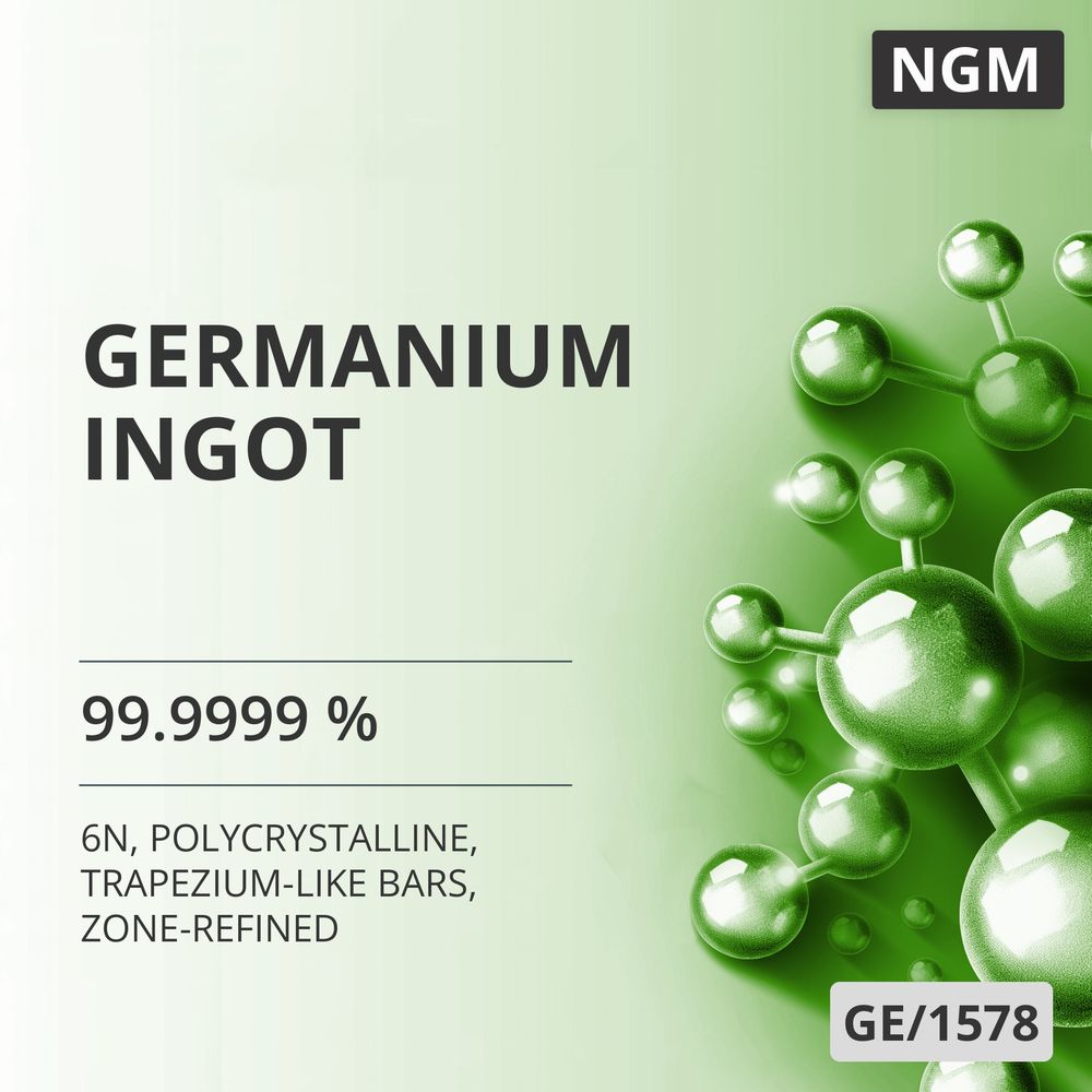 Germanium Ingot, 99.9999 %, 6N, Polycrystalline, Trapezium-Like Bars, Zone-Refined (GE/1578)