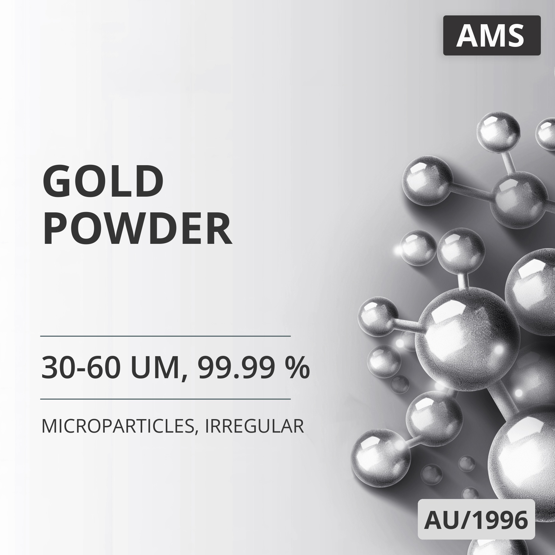 Gold Powder, 30-60 um, 99.99 %, Irregular (AU/1996)