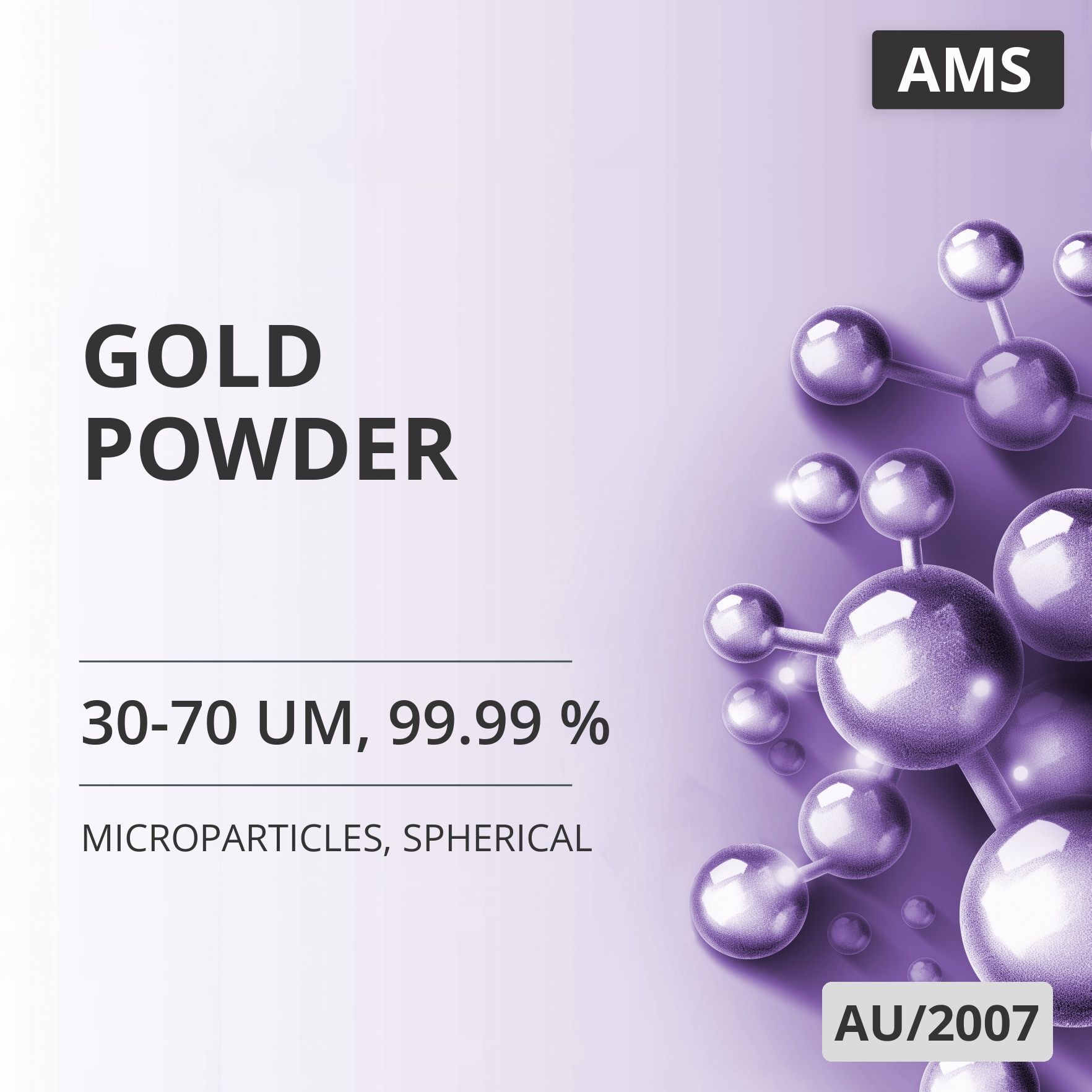 Gold Powder, 30-70 um, 99.99 %, Spherical (AU/2007)