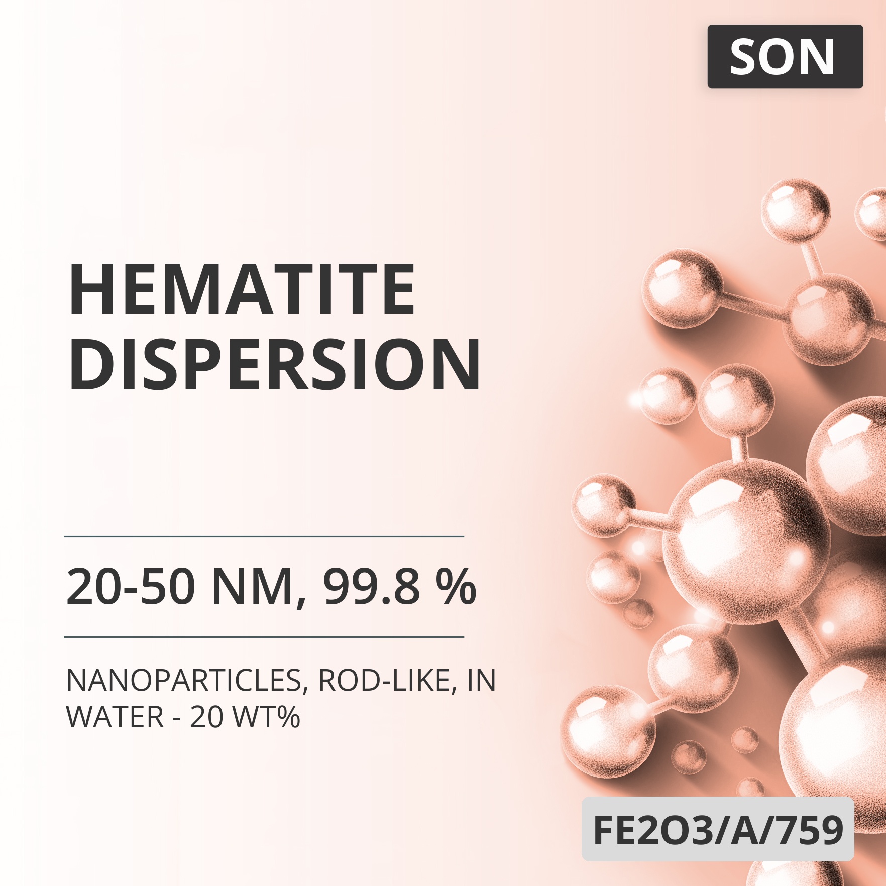 Hematite Dispersion, 20-50 nm, 99.8 %, Rod-Like, in Water - 20 wt% (FE2O3/A/759)