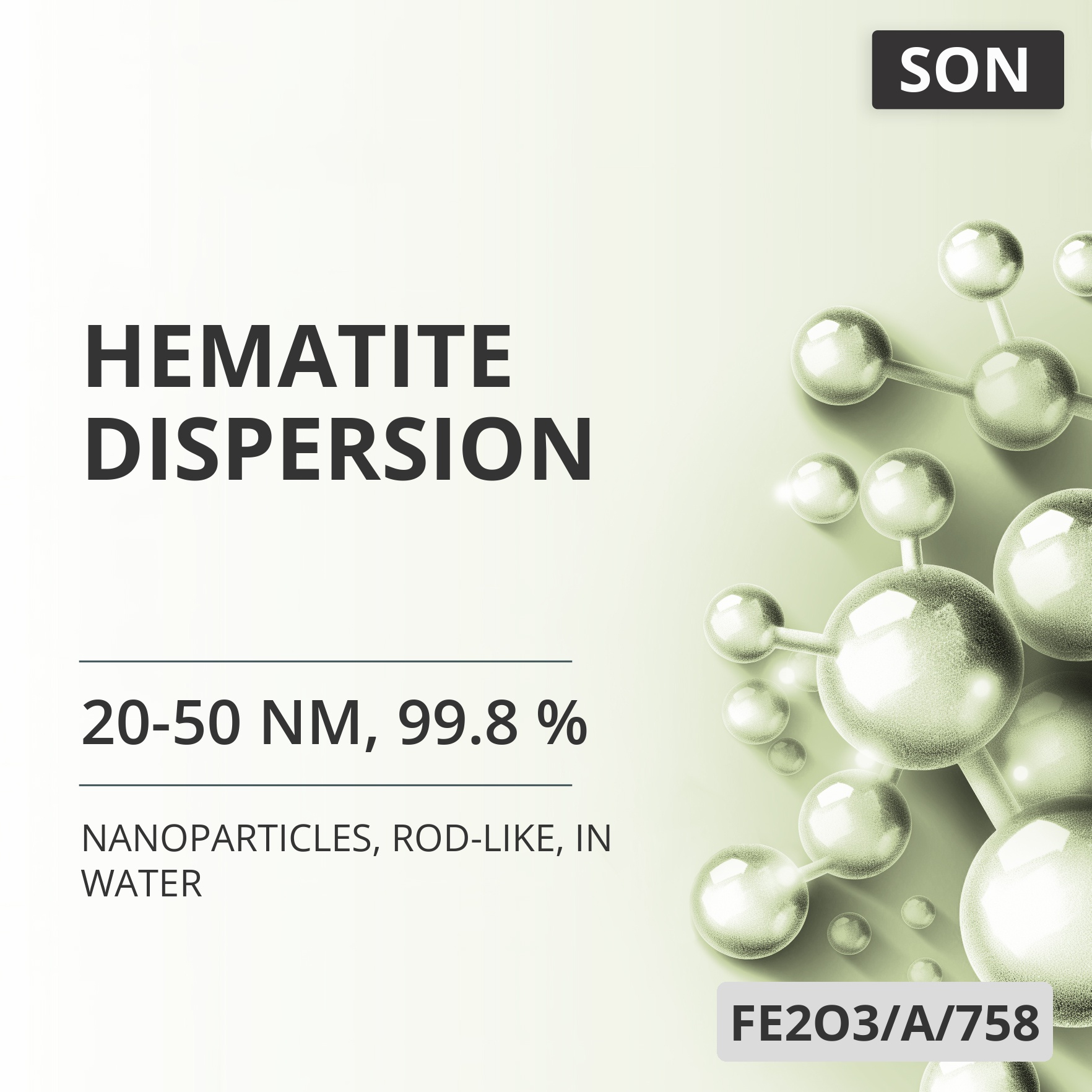 Hematite Dispersion, 20-50 nm, 99.8 %, Rod-Like, in Water (FE2O3/A/758)