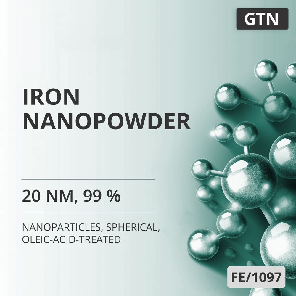 Iron Nanopowder, 20 nm, 99 %, Spherical, Oleic-Acid-Treated (FE/1097)