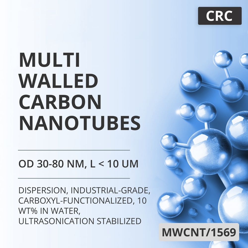 Multi-Walled Carbon Nanotubes, OD 30-80 nm, L < 10 um, 95 wt%, Industrial-Grade, Carboxyl-Functionalized, 10 wt% in Water, Ultrasonication Stabilized (MWCNT/1569)