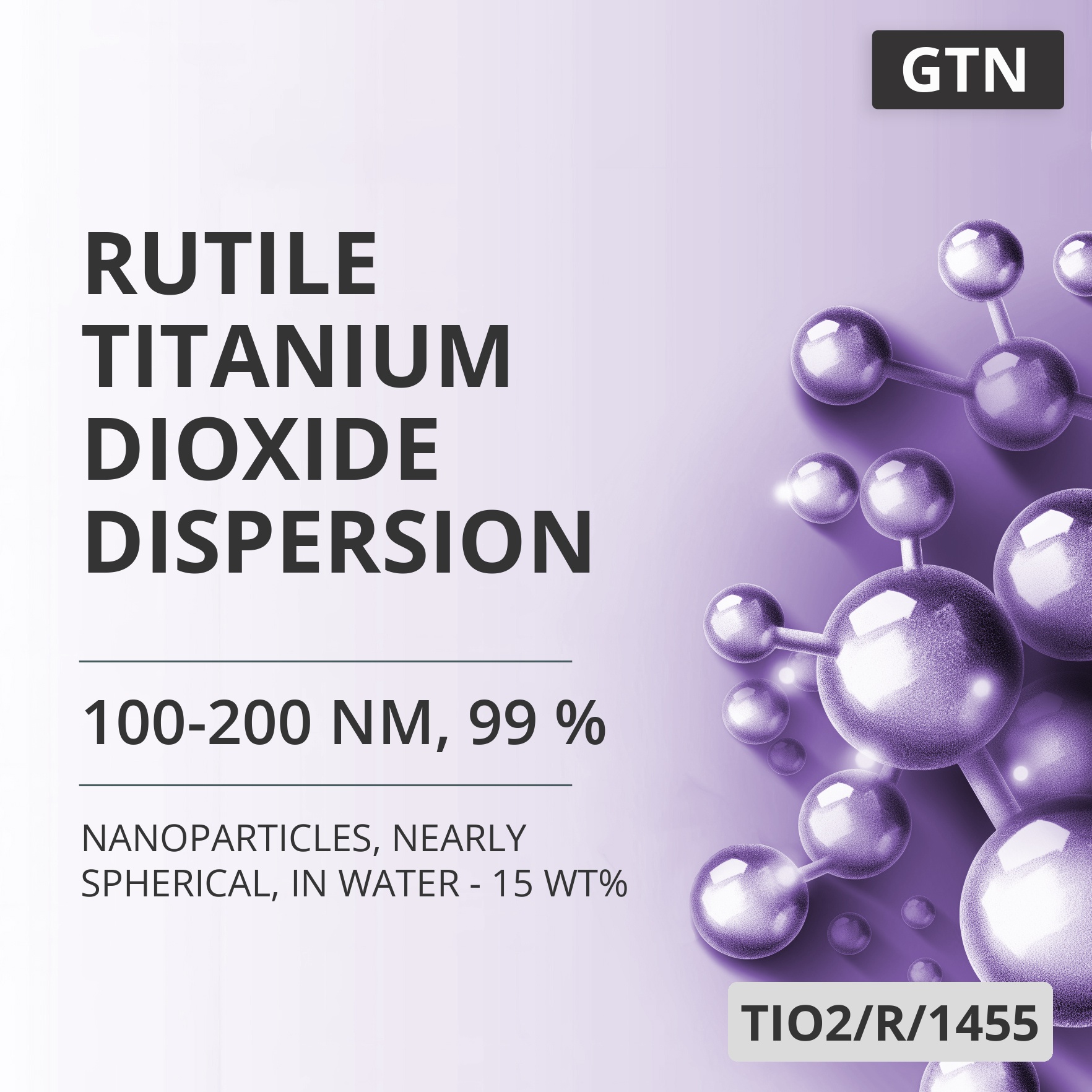 Rutile Titanium Dioxide Dispersion, 100-200 nm, 99 %, Nearly Spherical, in Water - 15 wt% (TIO2/R/1455)