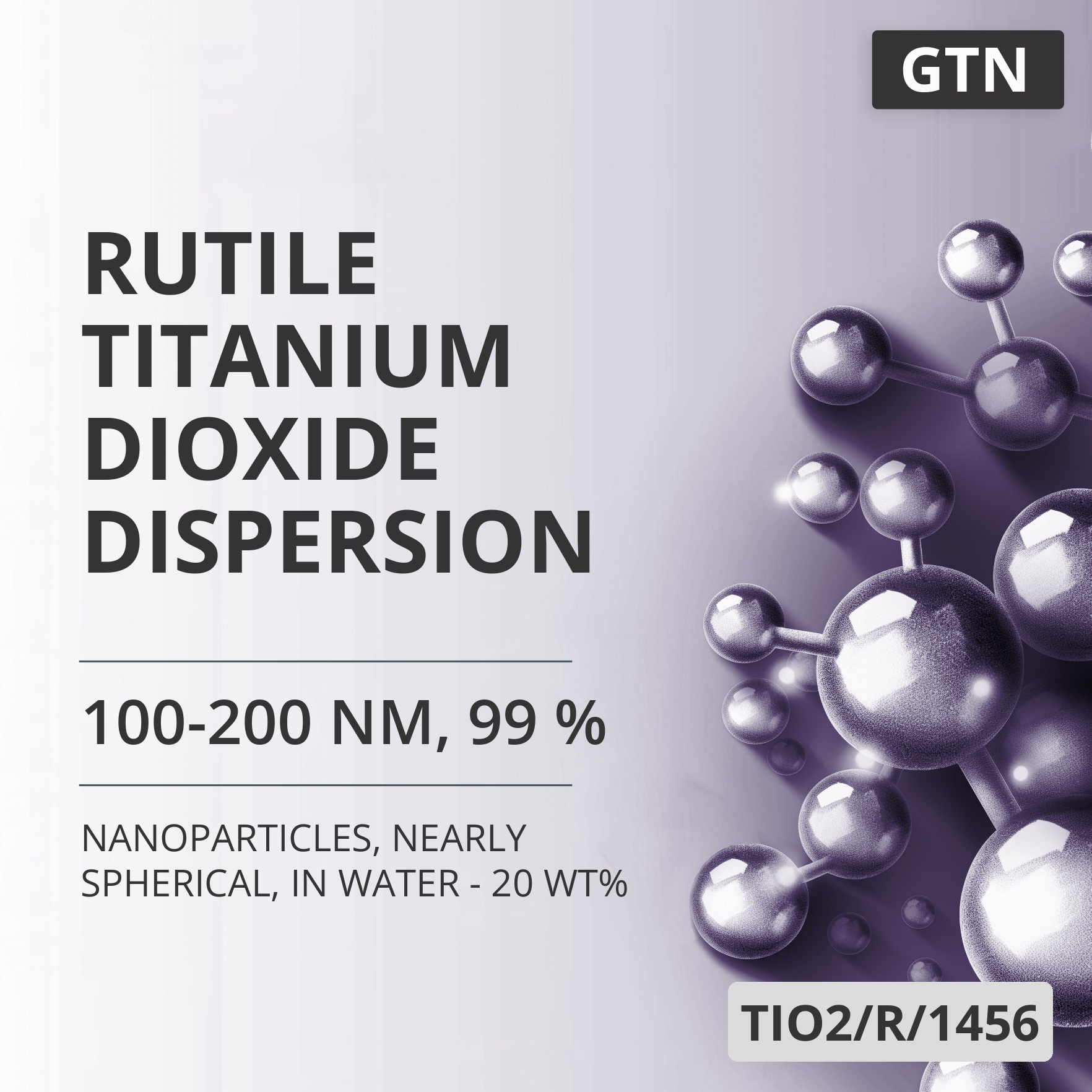 Rutile Titanium Dioxide Dispersion, 100-200 nm, 99 %, Nearly Spherical, in Water - 20 wt% (TIO2/R/1456)