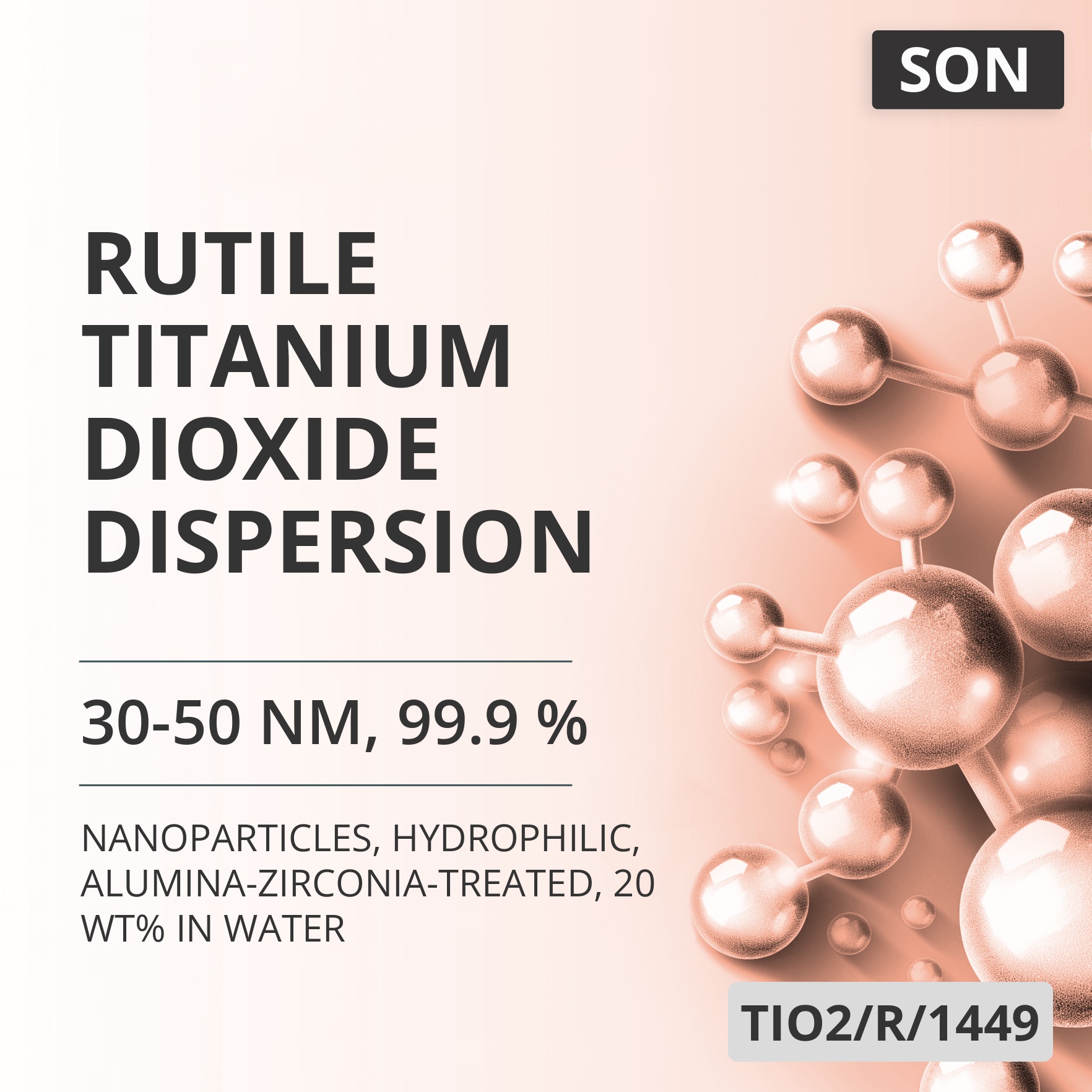 Rutile Titanium Dioxide Dispersion, 30-50 nm, 99.9 %, Hydrophilic, Alumina-Zirconia-Treated, 20 wt% in Water (TIO2/R/1449)