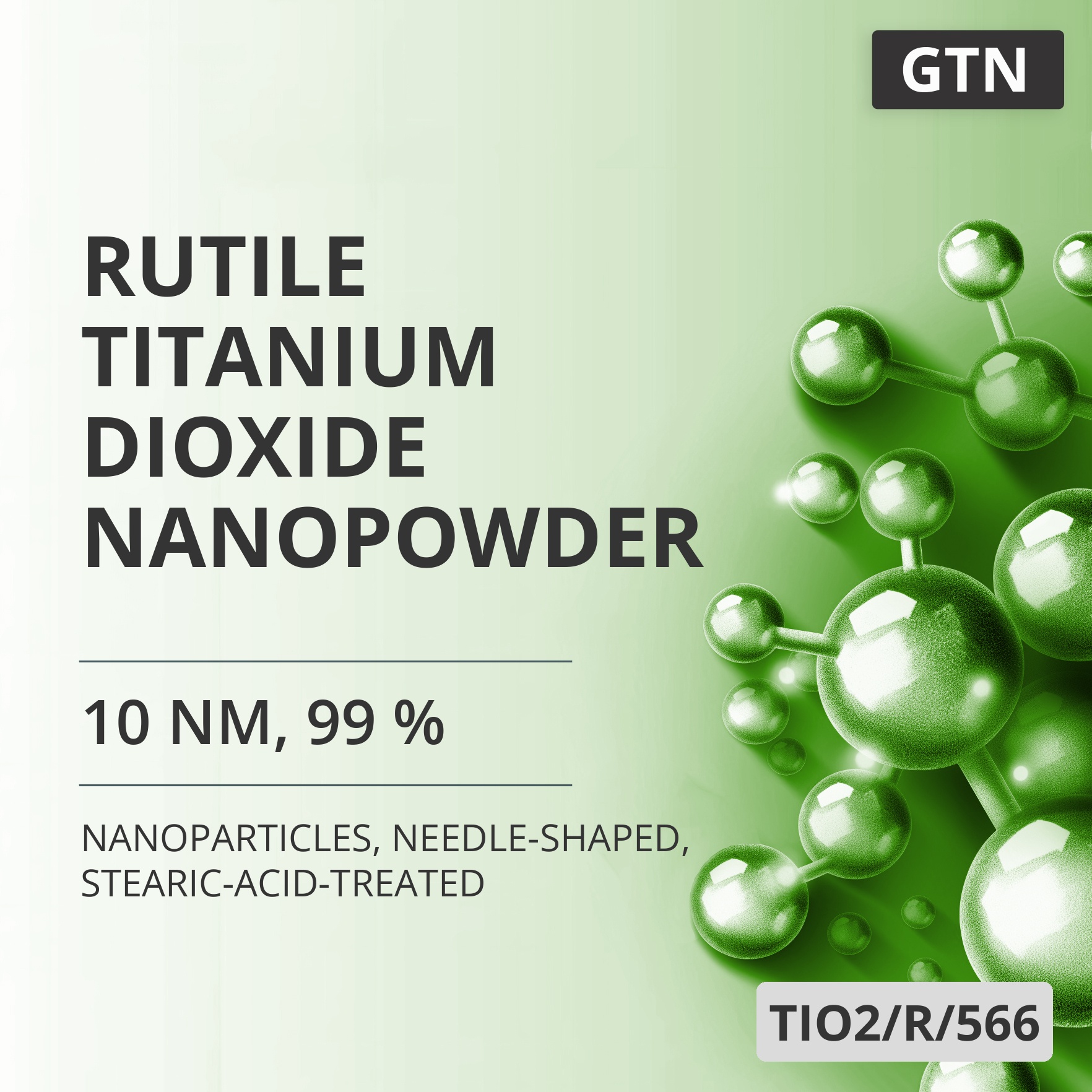 Rutile Titanium Dioxide Nanopowder, 10 nm, 99 %, Needle-Shaped, Stearic-Acid-Treated (TIO2/R/566)