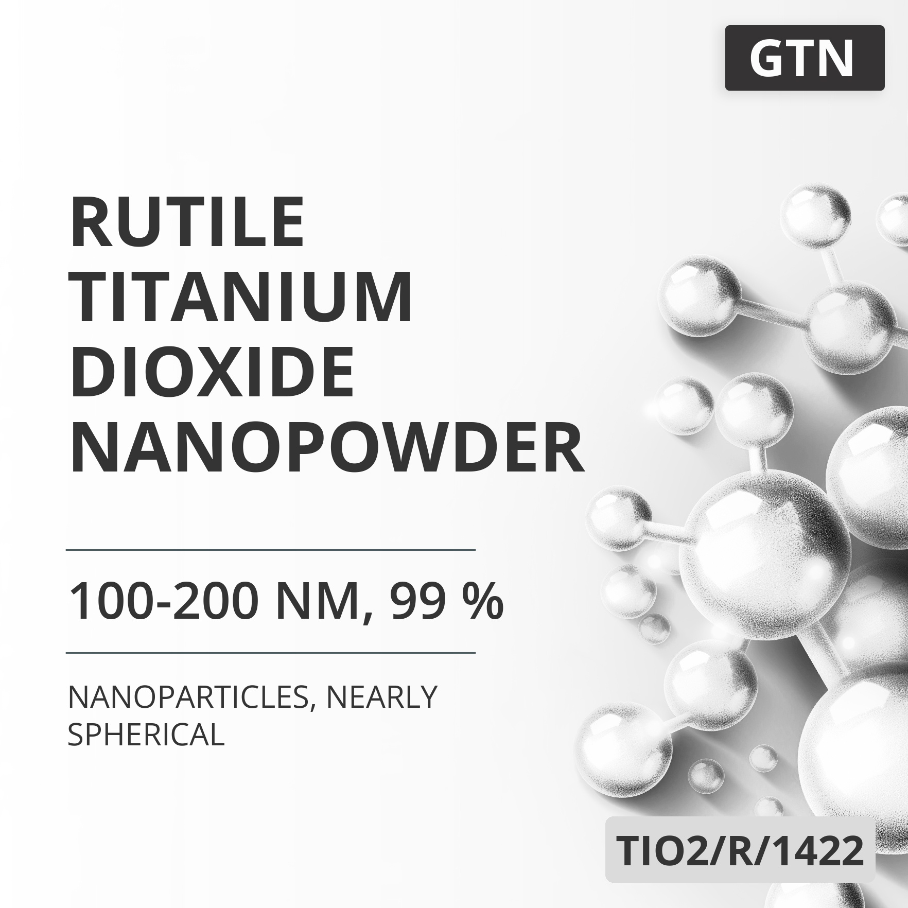 Rutile Titanium Dioxide Nanopowder, 100-200 nm, 99 %, Nearly Spherical (TIO2/R/1422)