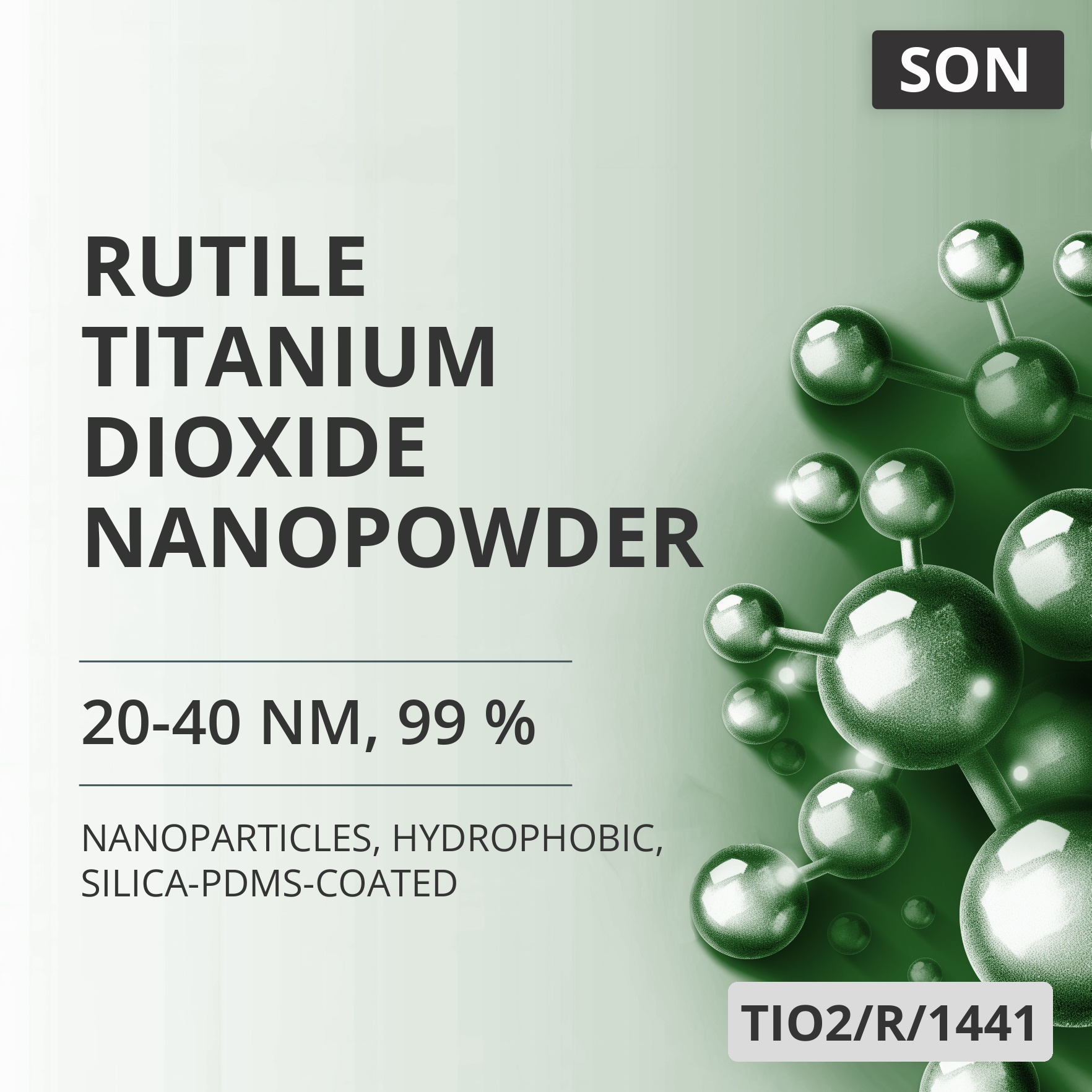 Rutile Titanium Dioxide Nanopowder, 20-40 nm, 99 %, Hydrophobic, Silica-PDMS-Coated (TIO2/R/1441)