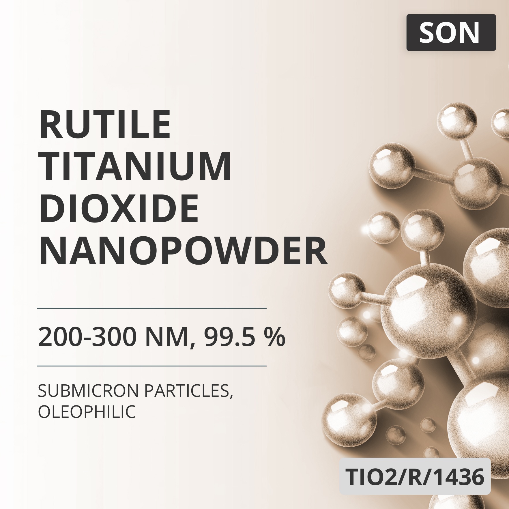 Rutile Titanium Dioxide Nanopowder, 200-300 nm, 99.5 %, Oleophilic (TIO2/R/1436)
