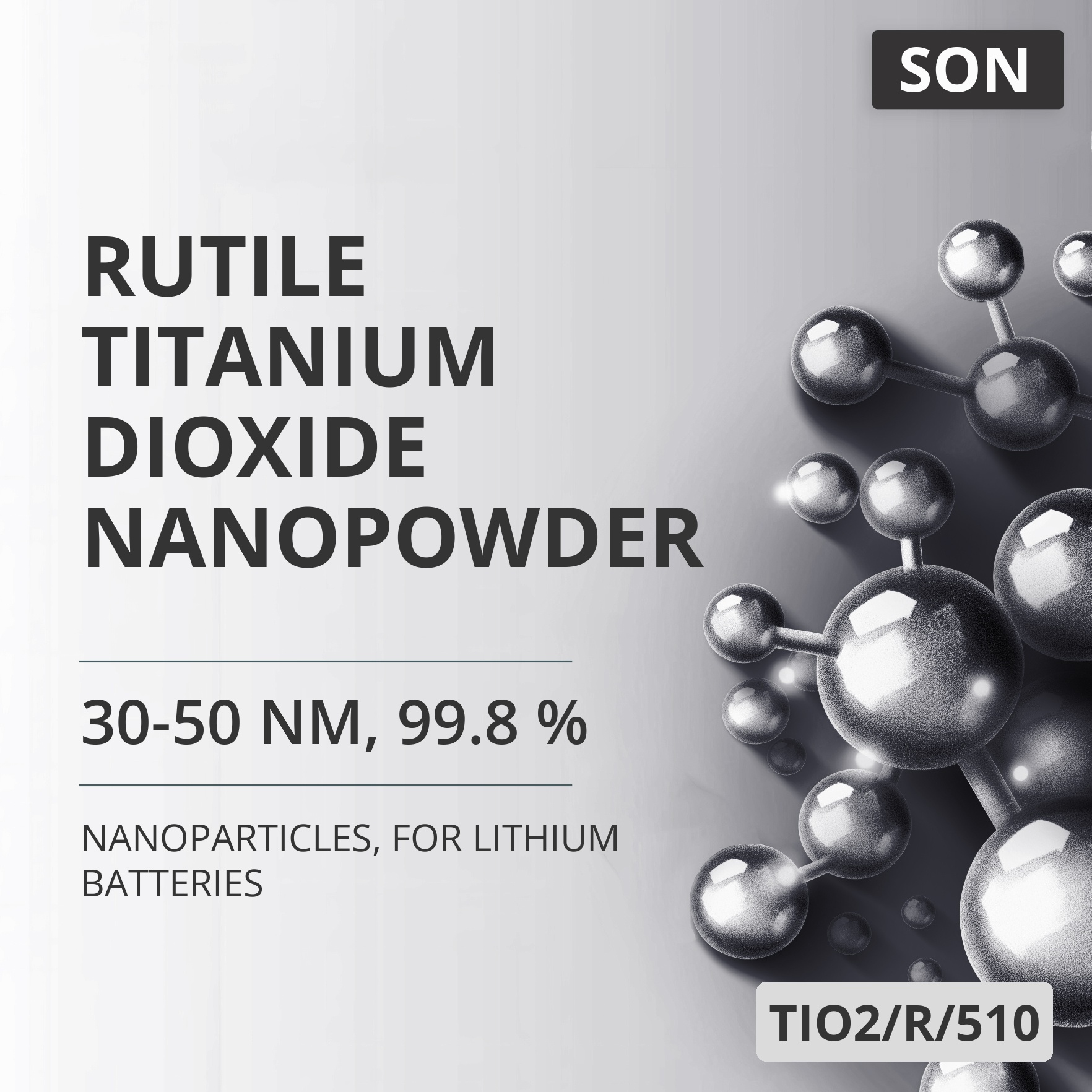 Rutile Titanium Dioxide Nanopowder, 30-50 nm, 99.8 %, for Lithium Batteries (TIO2/R/510)