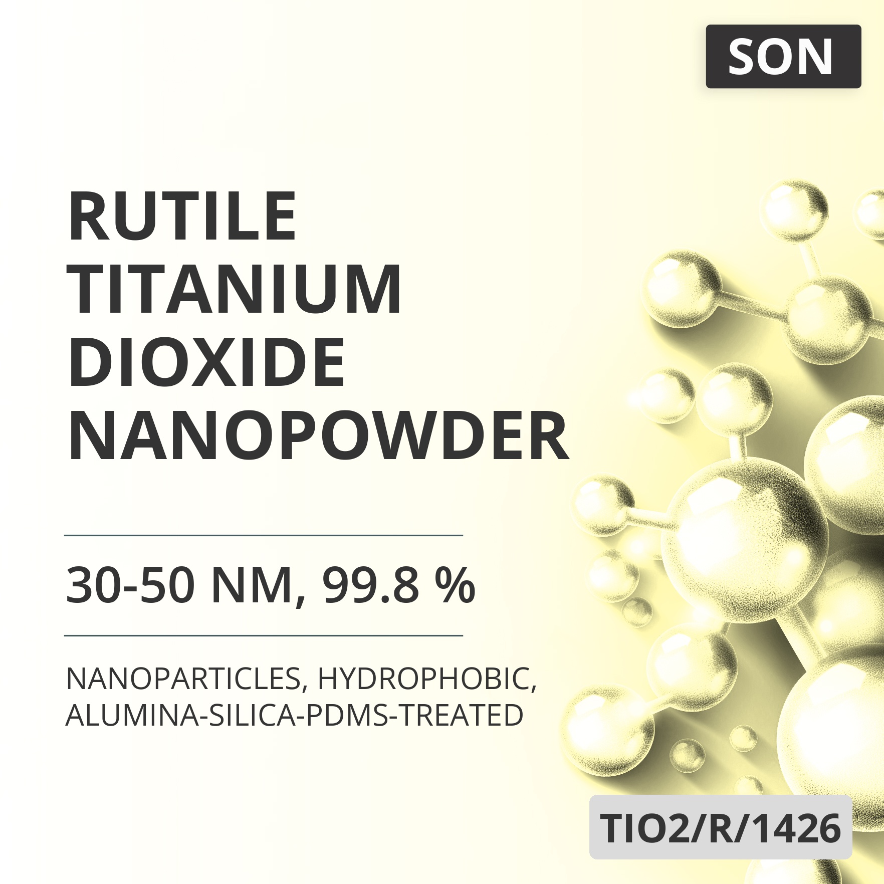 Rutile Titanium Dioxide Nanopowder, 30-50 nm, 99.8 %, Hydrophobic, Alumina-Silica-PDMS-Treated (TIO2/R/1426)