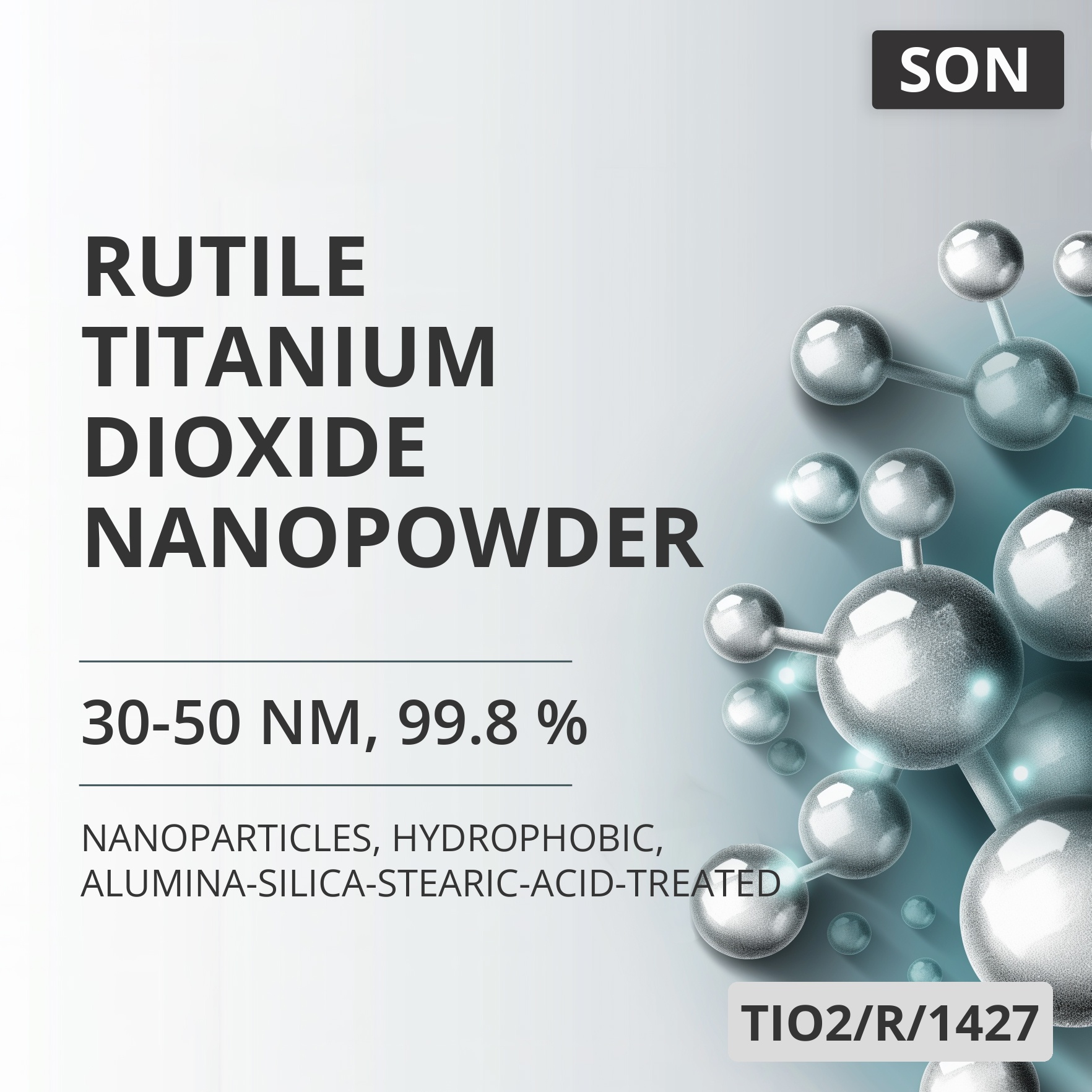 Rutile Titanium Dioxide Nanopowder, 30-50 nm, 99.8 %, Hydrophobic, Alumina-Silica-Stearic-Acid-Treated (TIO2/R/1427)