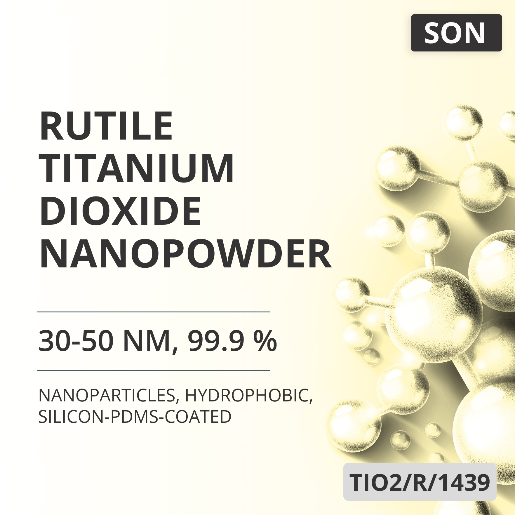 Rutile Titanium Dioxide Nanopowder, 30-50 nm, 99.9 %, Hydrophobic, Silicon-PDMS-Coated (TIO2/R/1439)