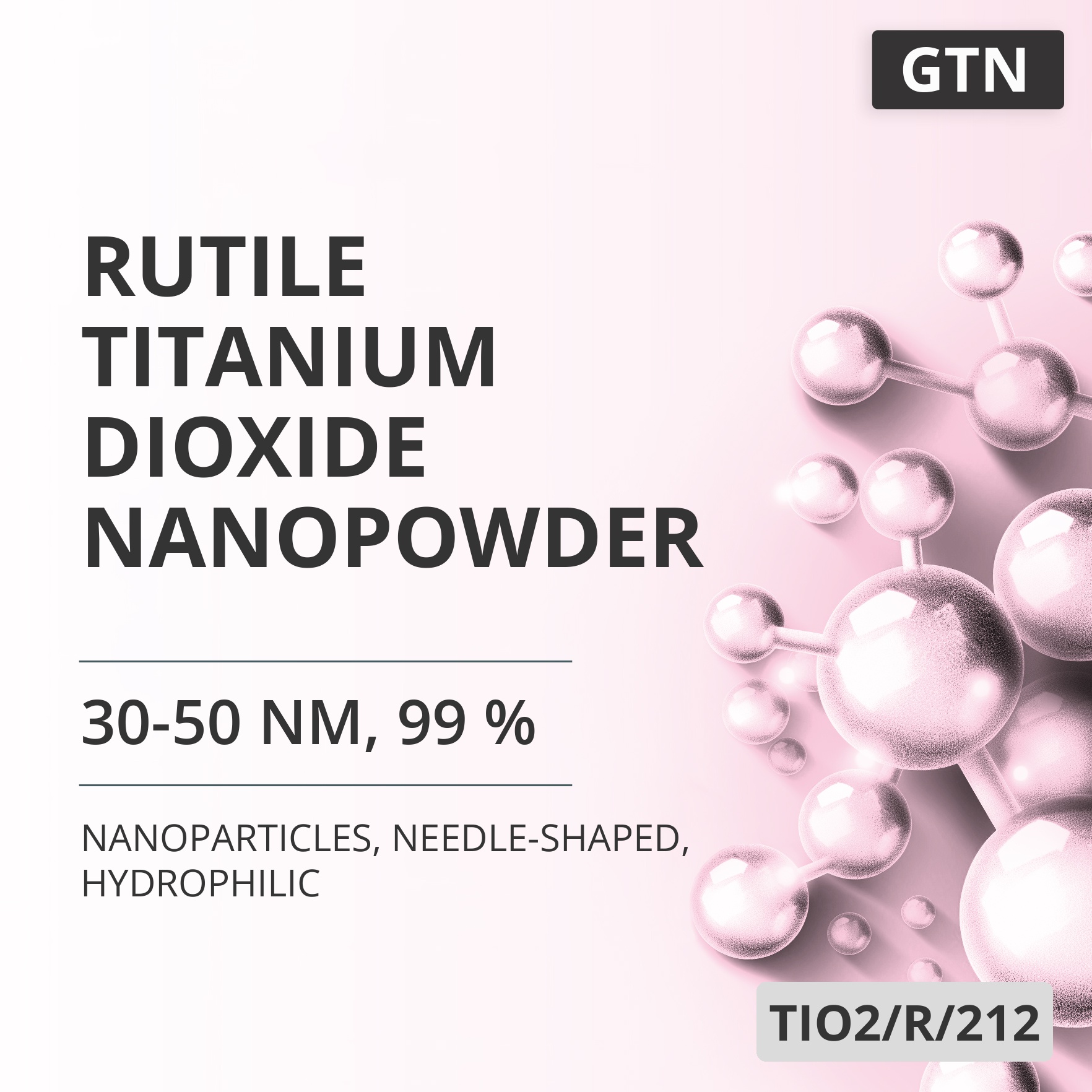 Rutile Titanium Dioxide Nanopowder, 30-50 nm, 99 %, Needle-Shaped, Hydrophilic (TIO2/R/212)