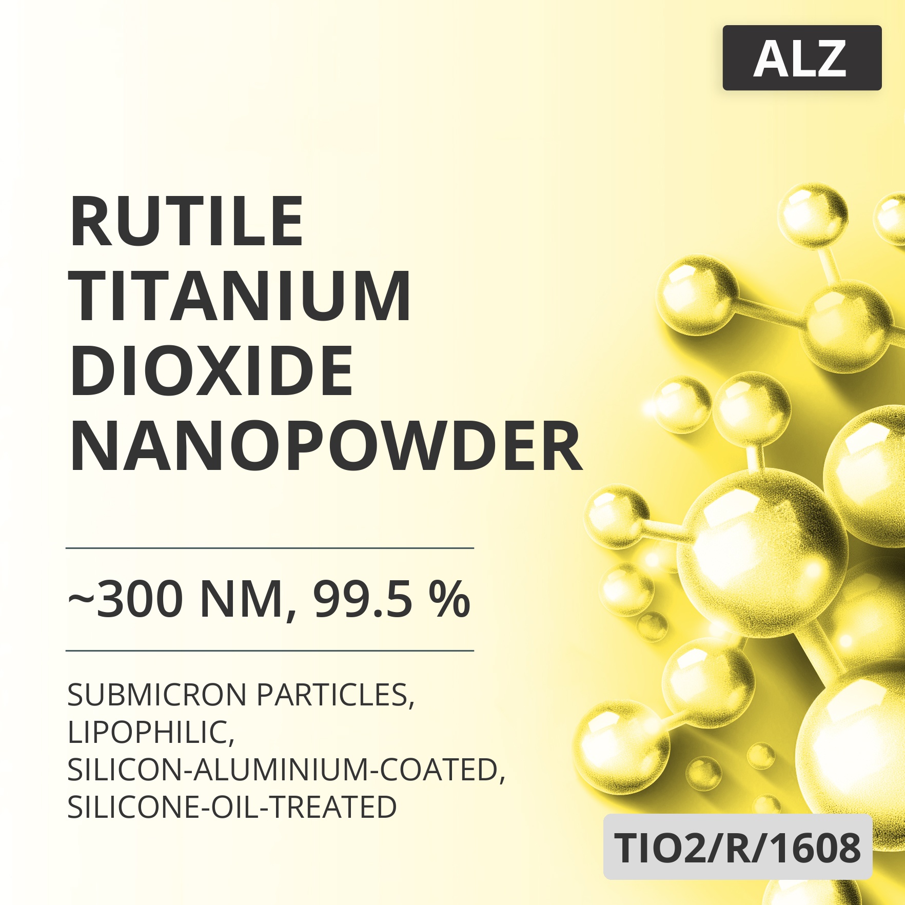 Rutile Titanium Dioxide Nanopowder, ~300 nm, 99.5 %, Lipophilic, Silicon-Aluminium-Coated, Silicone-Oil-Treated (TIO2/R/1608)