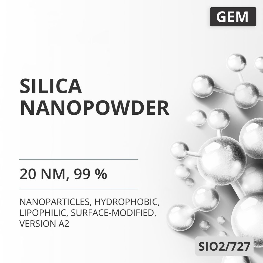 Silica Nanopowder, 20 nm, 99 %, Hydrophobic, Lipophilic, Surface-Modified, Version A2 (SIO2/727)