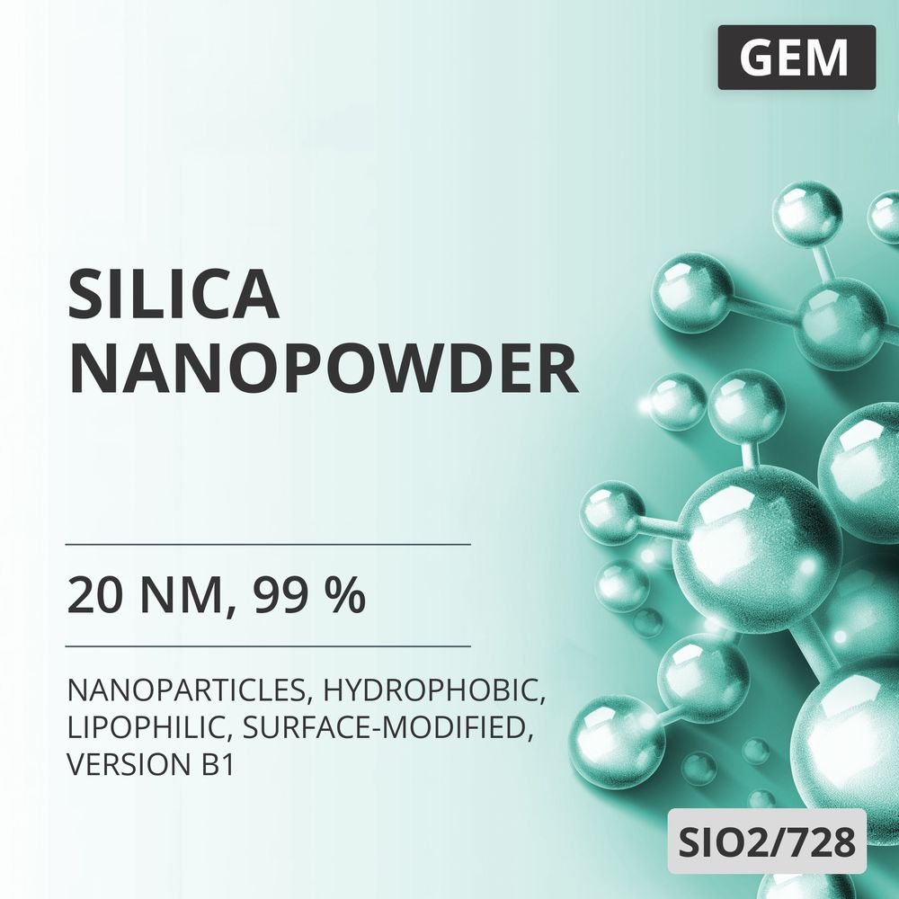 Silica Nanopowder, 20 nm, 99 %, Hydrophobic, Lipophilic, Surface-Modified, Version B1 (SIO2/728)