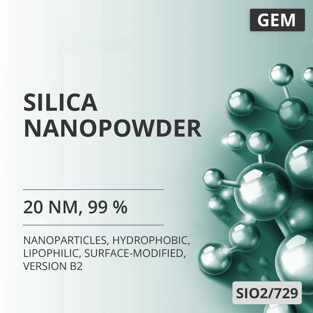 Silica Nanopowder, 20 nm, 99 %, Hydrophobic, Lipophilic, Surface-Modified, Version B2 (SIO2/729)