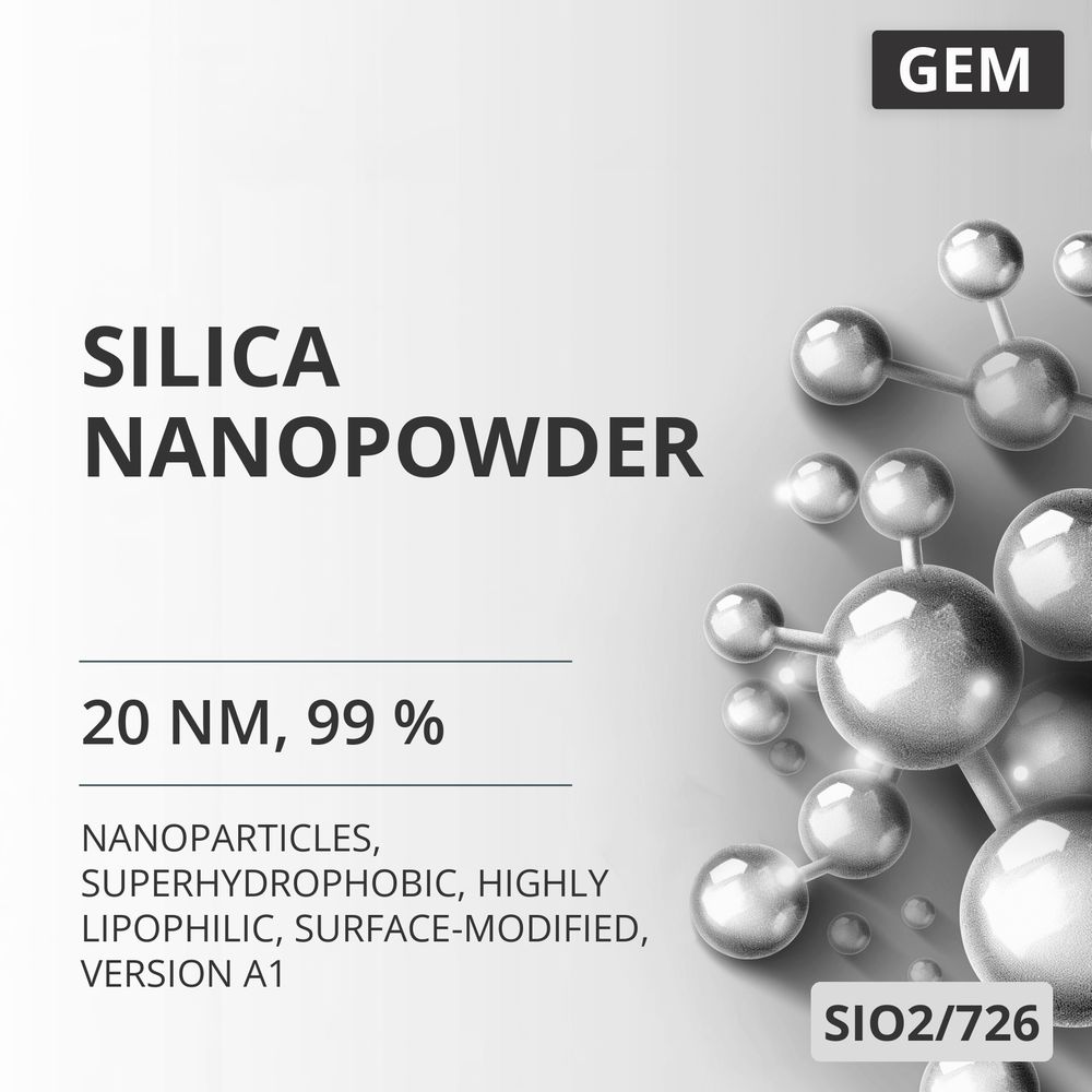 Silica Nanopowder, 20 nm, 99 %, Superhydrophobic, Highly Lipophilic, Surface-Modified, Version A1 (SIO2/726)