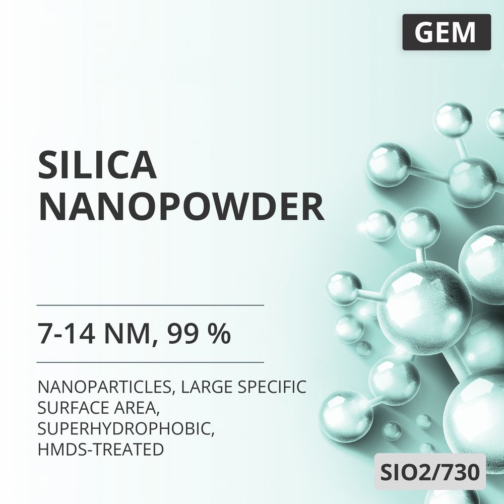 Silica Nanopowder, 7-14 nm, 99 %, Large Specific Surface Area, Superhydrophobic, HMDS-Treated (SIO2/730)