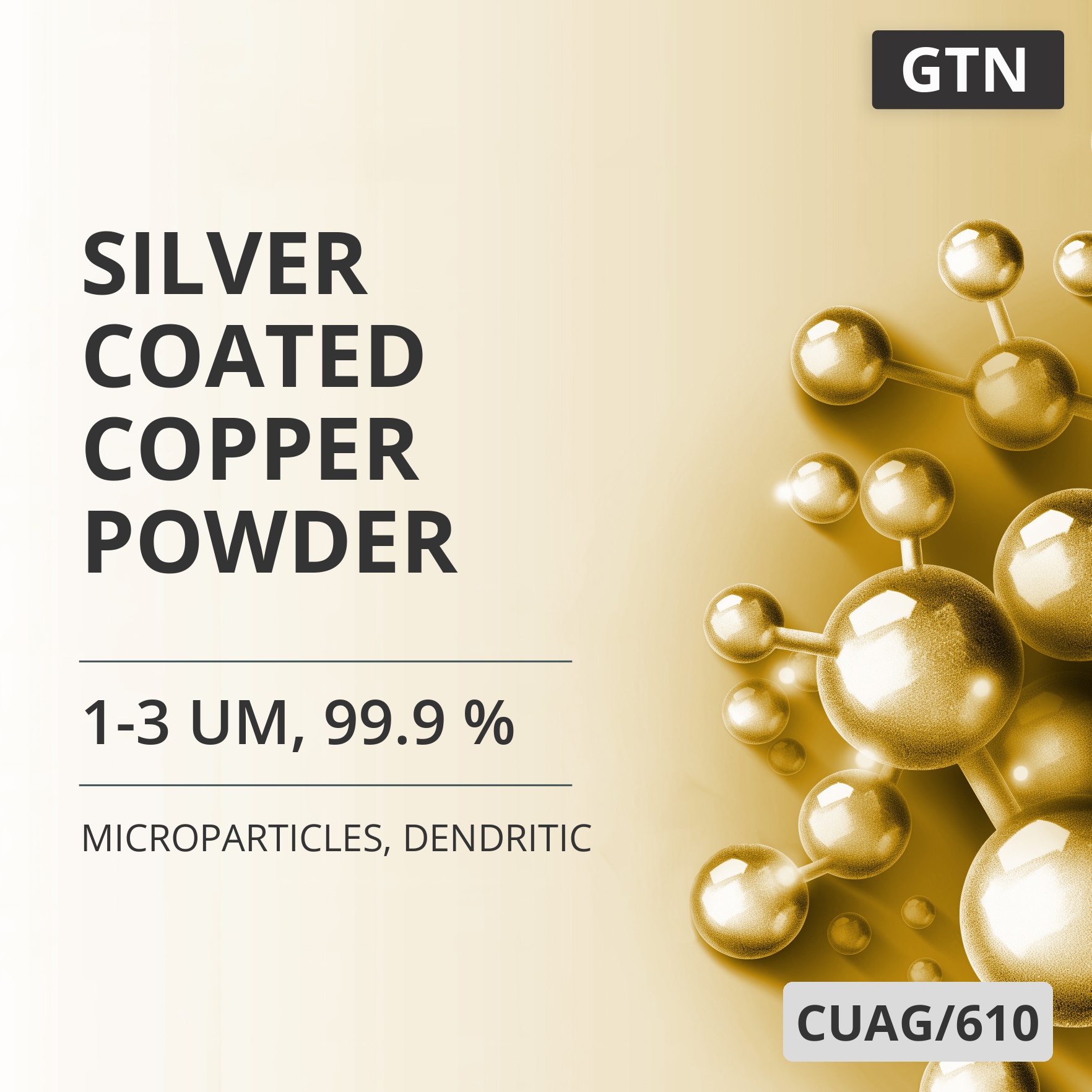 Silver-Coated Copper Powder, 1-3 um, 99.9 %, Dendritic (CUAG/610)