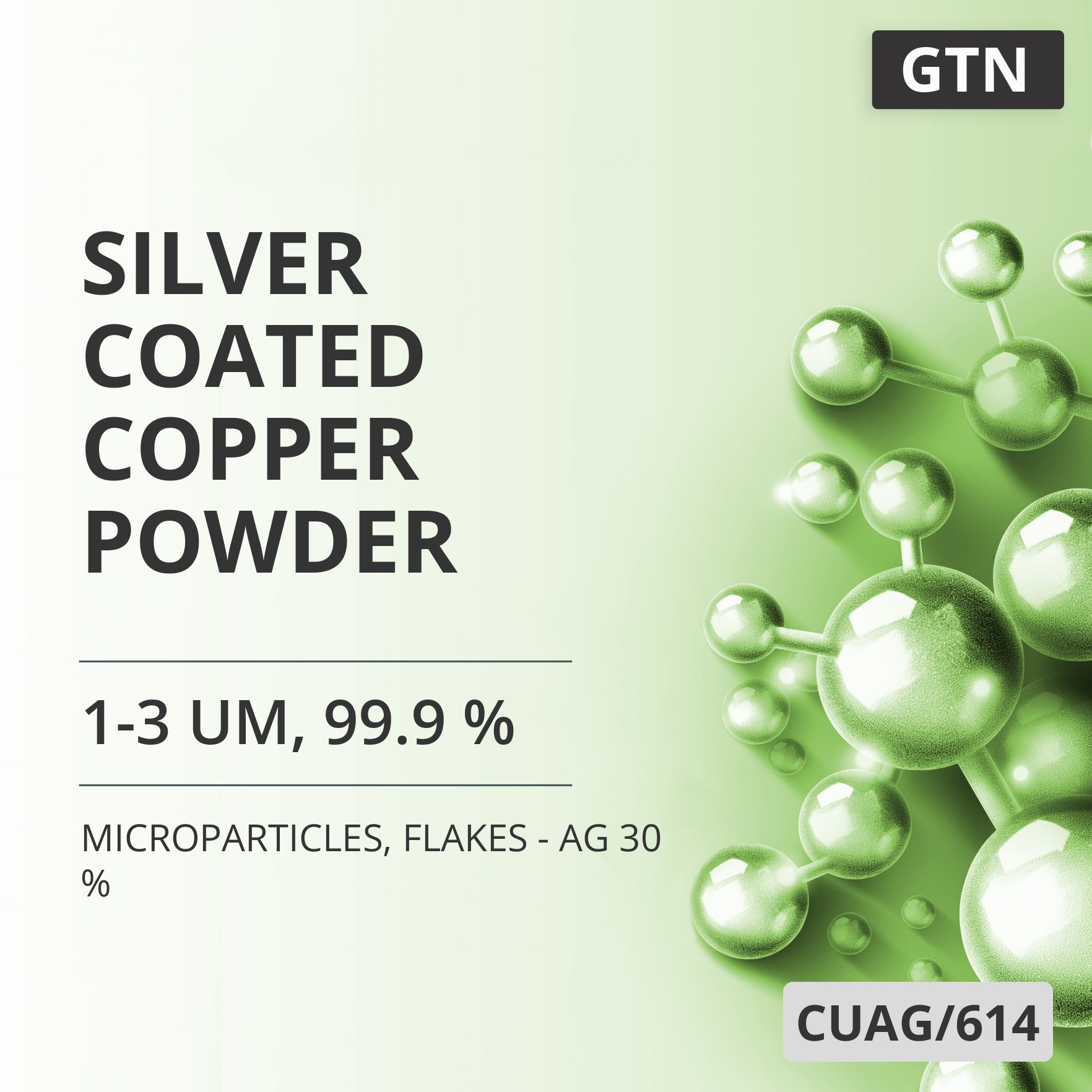 Silver-Coated Copper Powder, 1-3 um, 99.9 %, Flakes - Ag 30 % (CUAG/614)