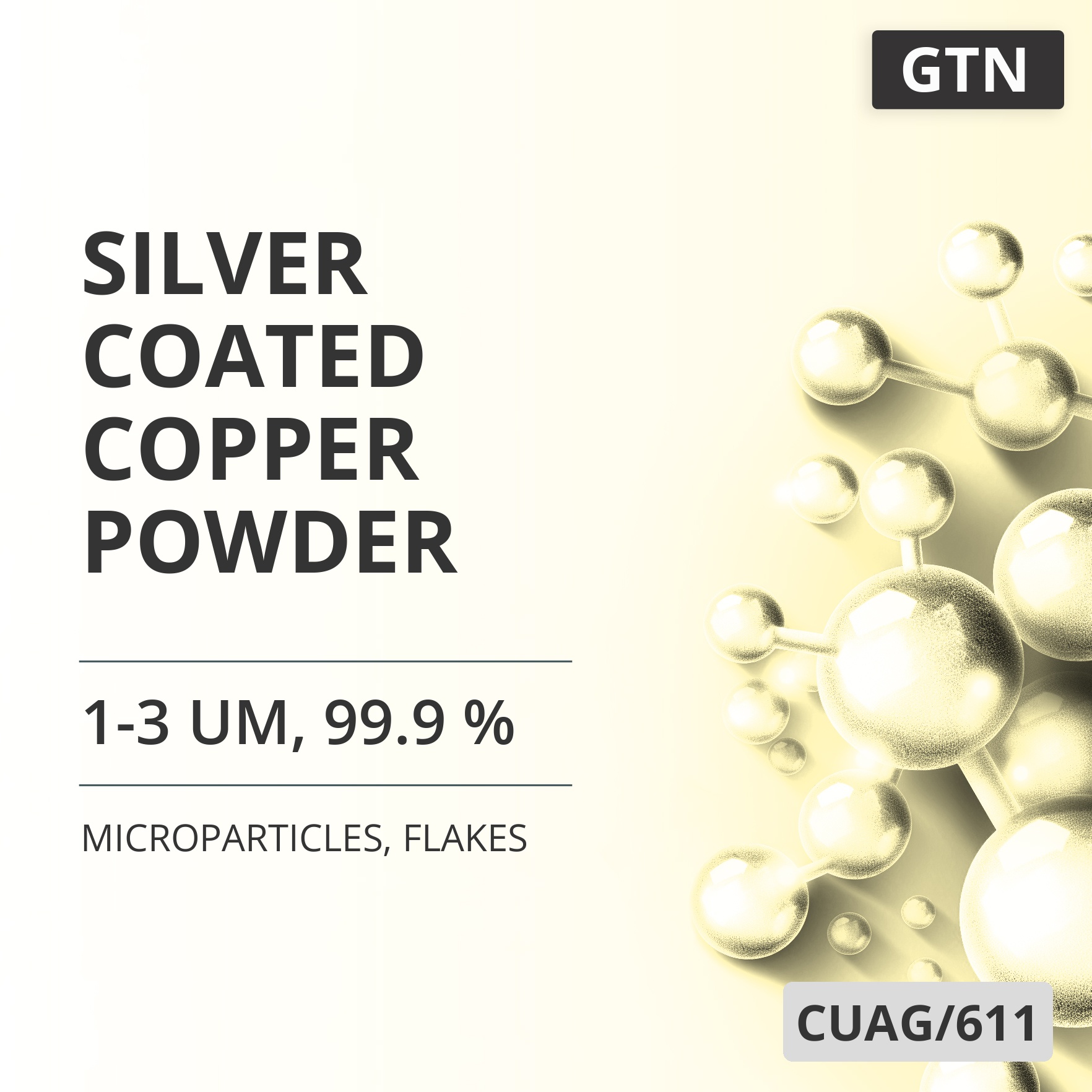 Silver-Coated Copper Powder, 1-3 um, 99.9 %, Flakes (CUAG/611)