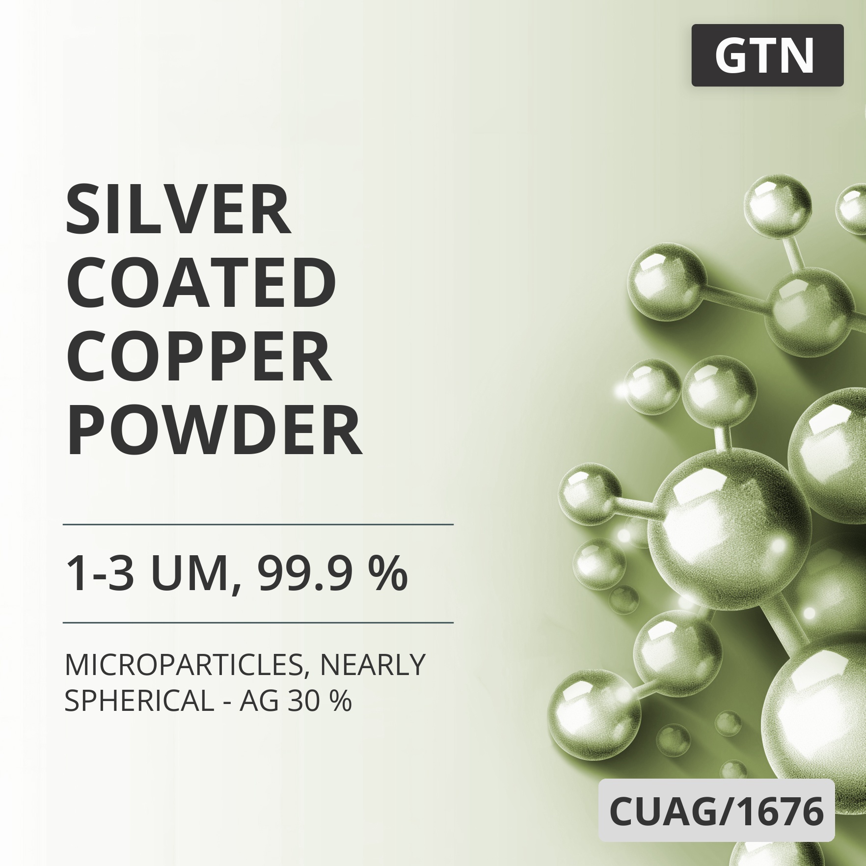 Silver-Coated Copper Powder, 1-3 um, 99.9 %, Nearly Spherical - Ag 30 % (CUAG/1676)