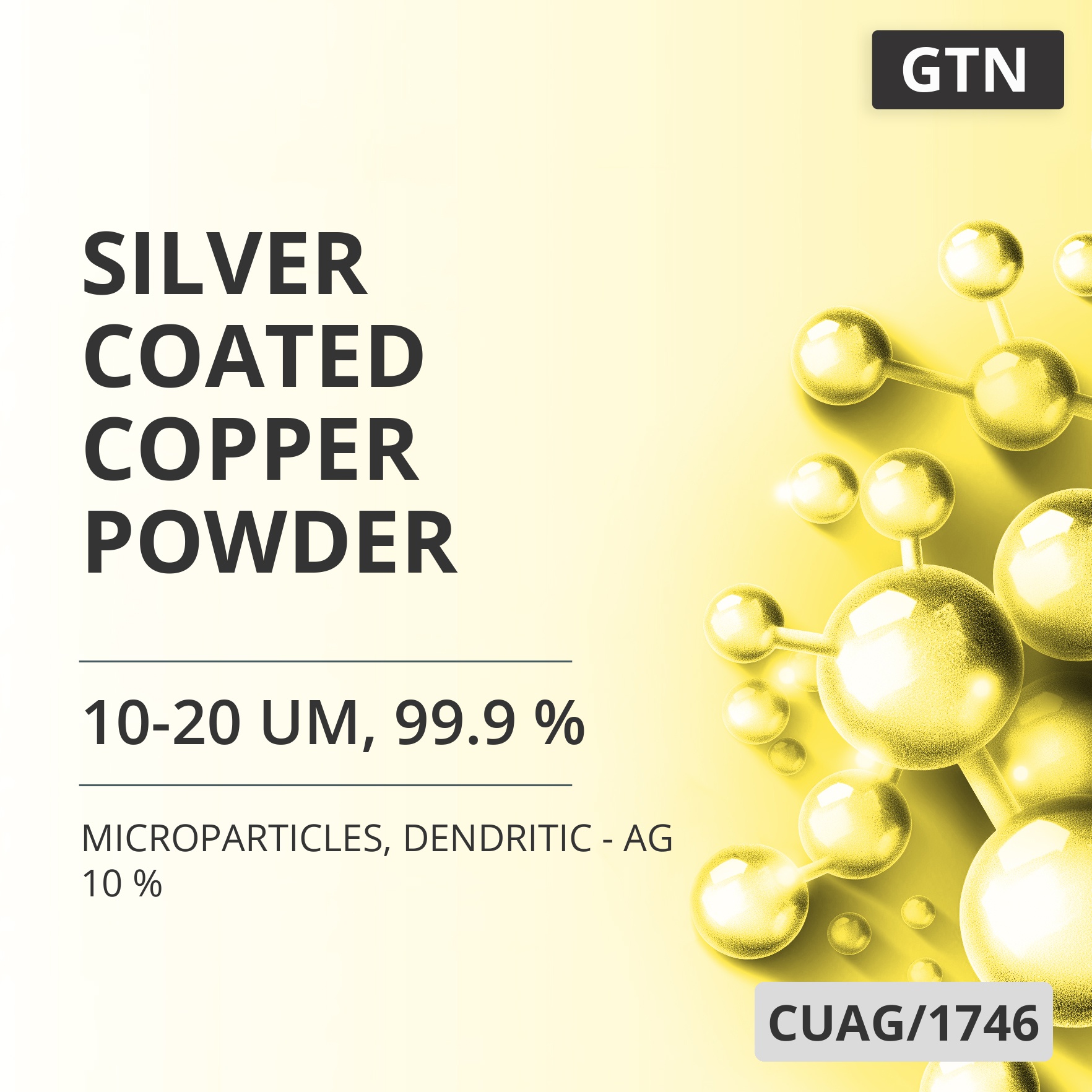 Silver-Coated Copper Powder, 10-20 um, 99.9 %, Dendritic - Ag 10 % (CUAG/1746)