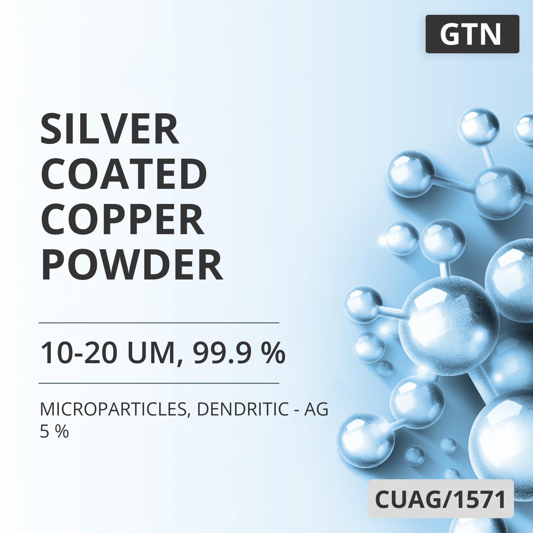Silver-Coated Copper Powder, 10-20 um, 99.9 %, Dendritic - Ag 5 % (CUAG/1571)