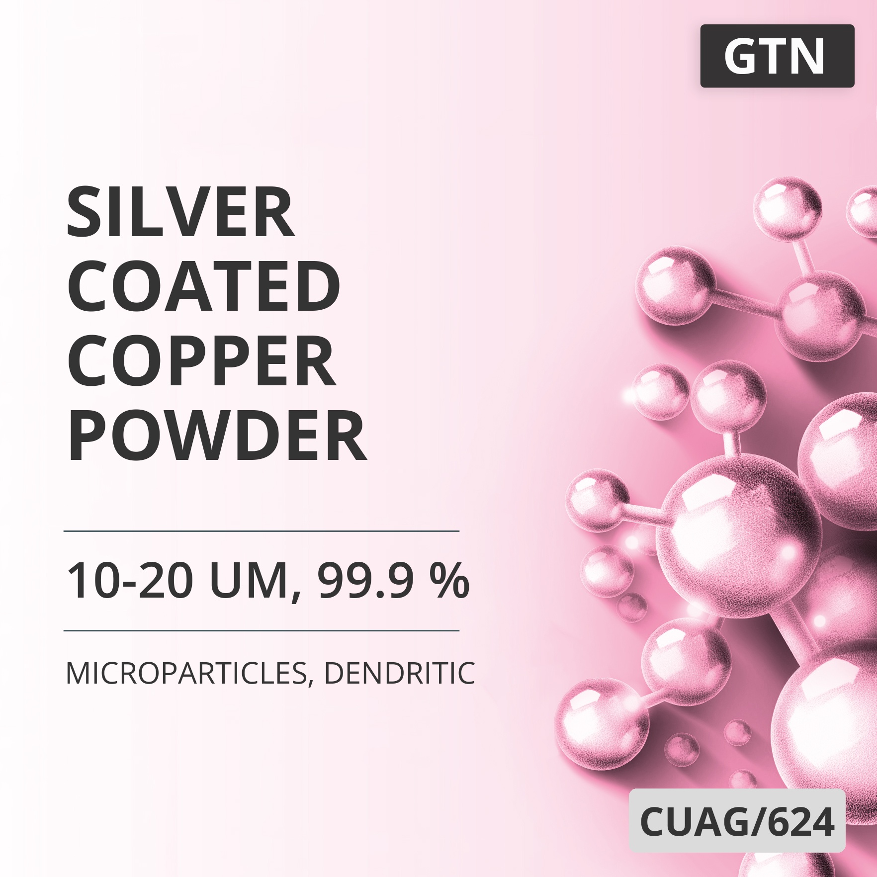 Silver-Coated Copper Powder, 10-20 um, 99.9 %, Dendritic (CUAG/624)