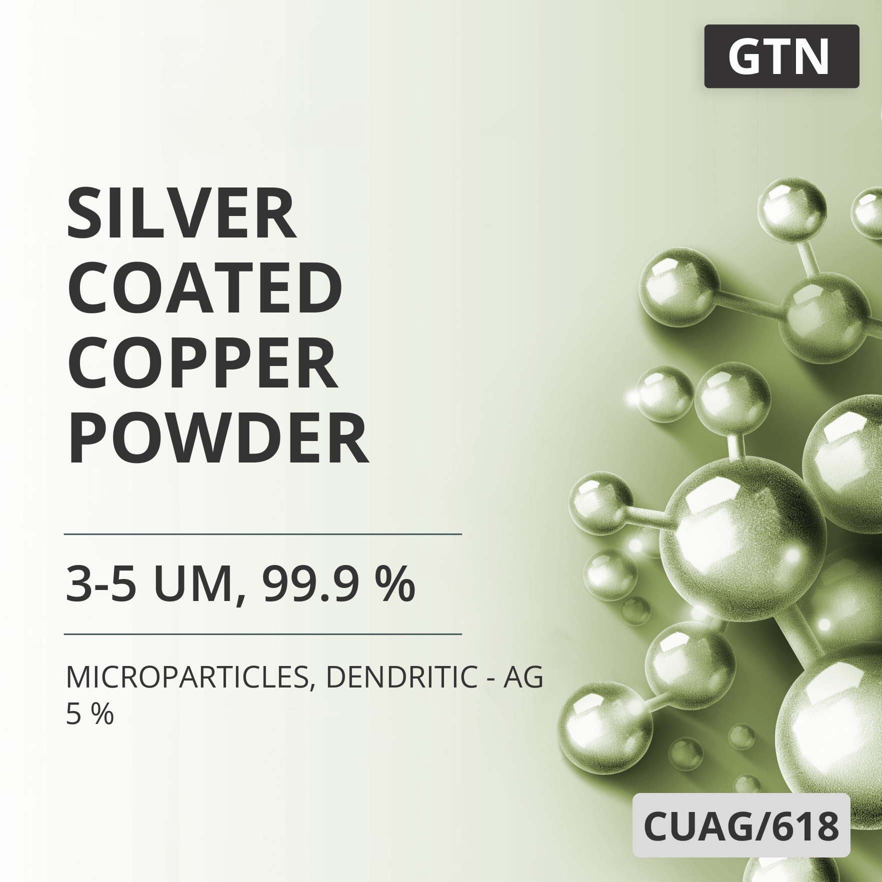 Silver-Coated Copper Powder, 3-5 um, 99.9 %, Dendritic - Ag 5 % (CUAG/618)