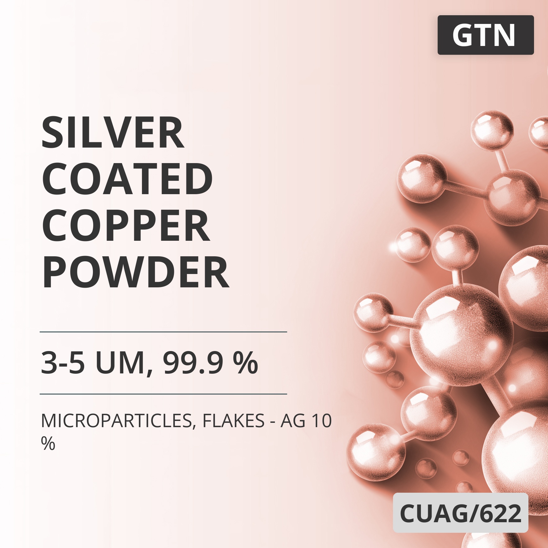 Silver-Coated Copper Powder, 3-5 um, 99.9 %, Flakes - Ag 10 % (CUAG/622)
