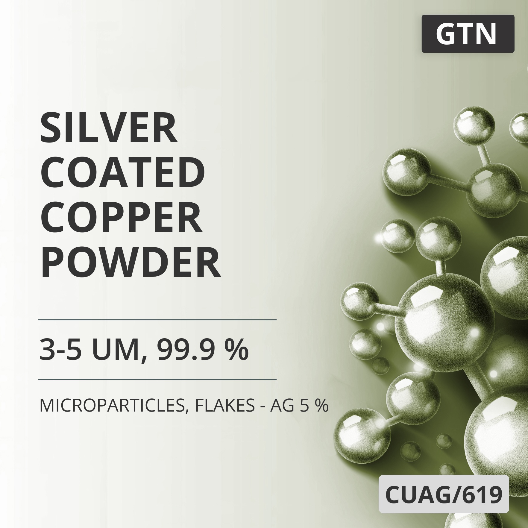 Silver-Coated Copper Powder, 3-5 um, 99.9 %, Flakes - Ag 5 % (CUAG/619)