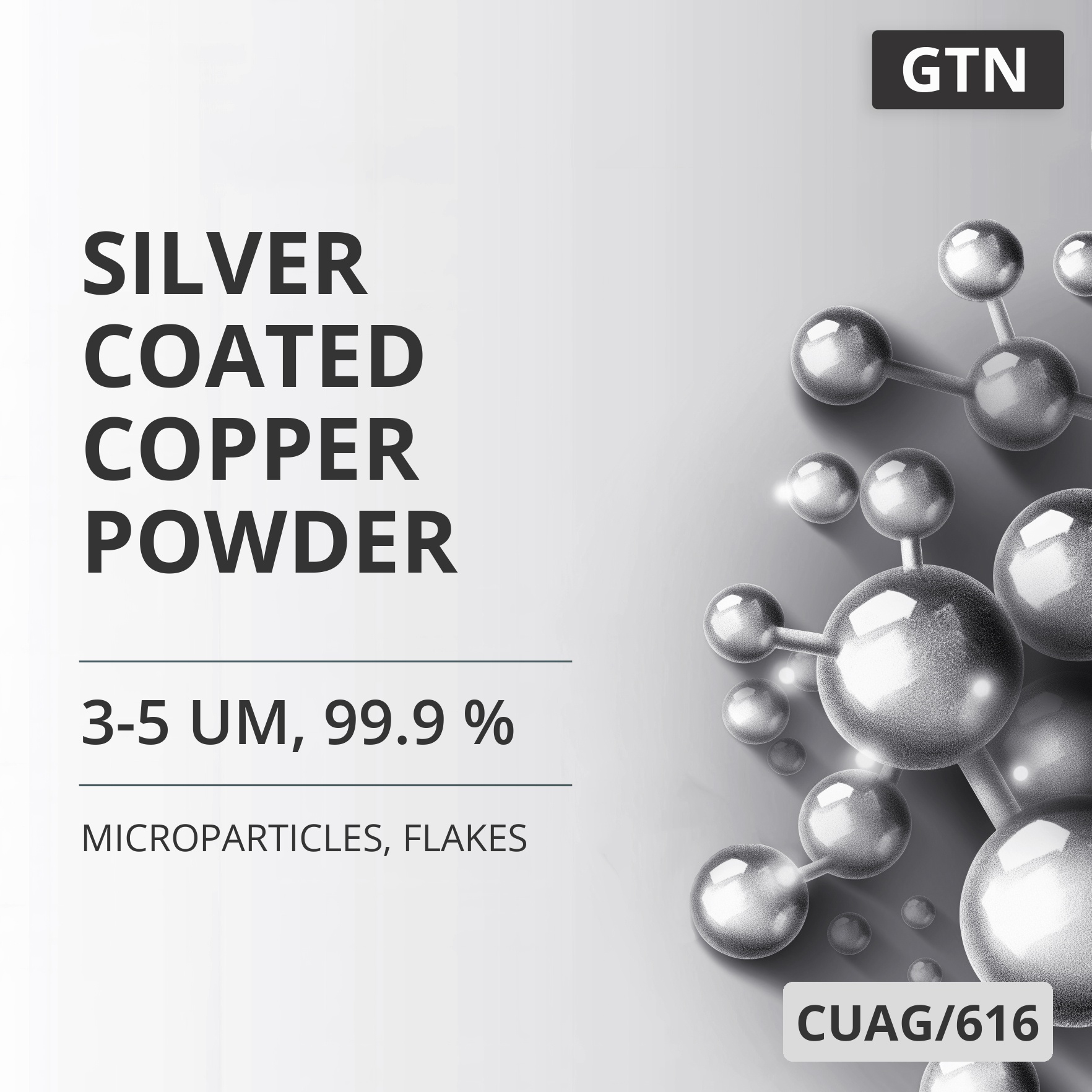 Silver-Coated Copper Powder, 3-5 um, 99.9 %, Flakes (CUAG/616)