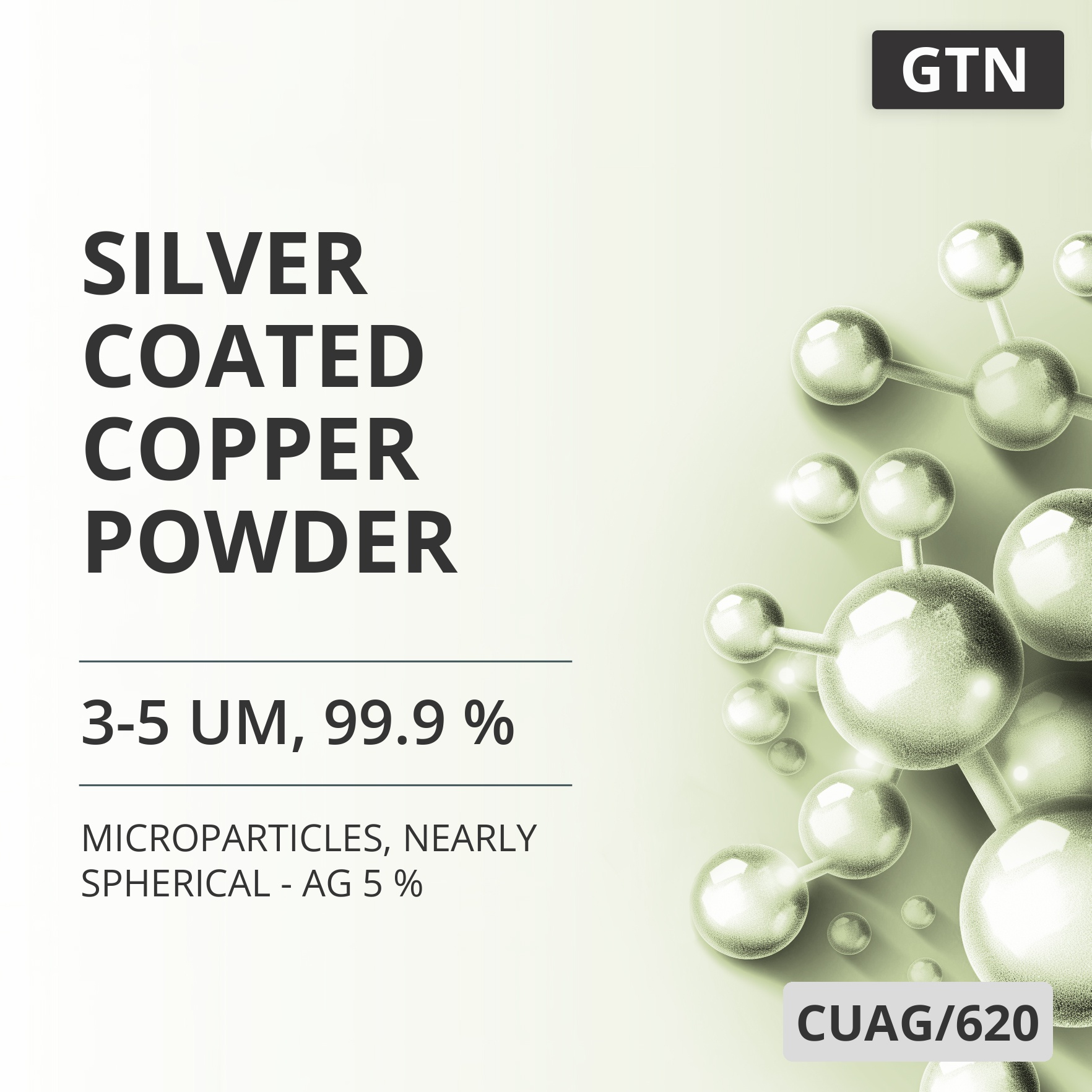Silver-Coated Copper Powder, 3-5 um, 99.9 %, Nearly Spherical - Ag 5 % (CUAG/620)