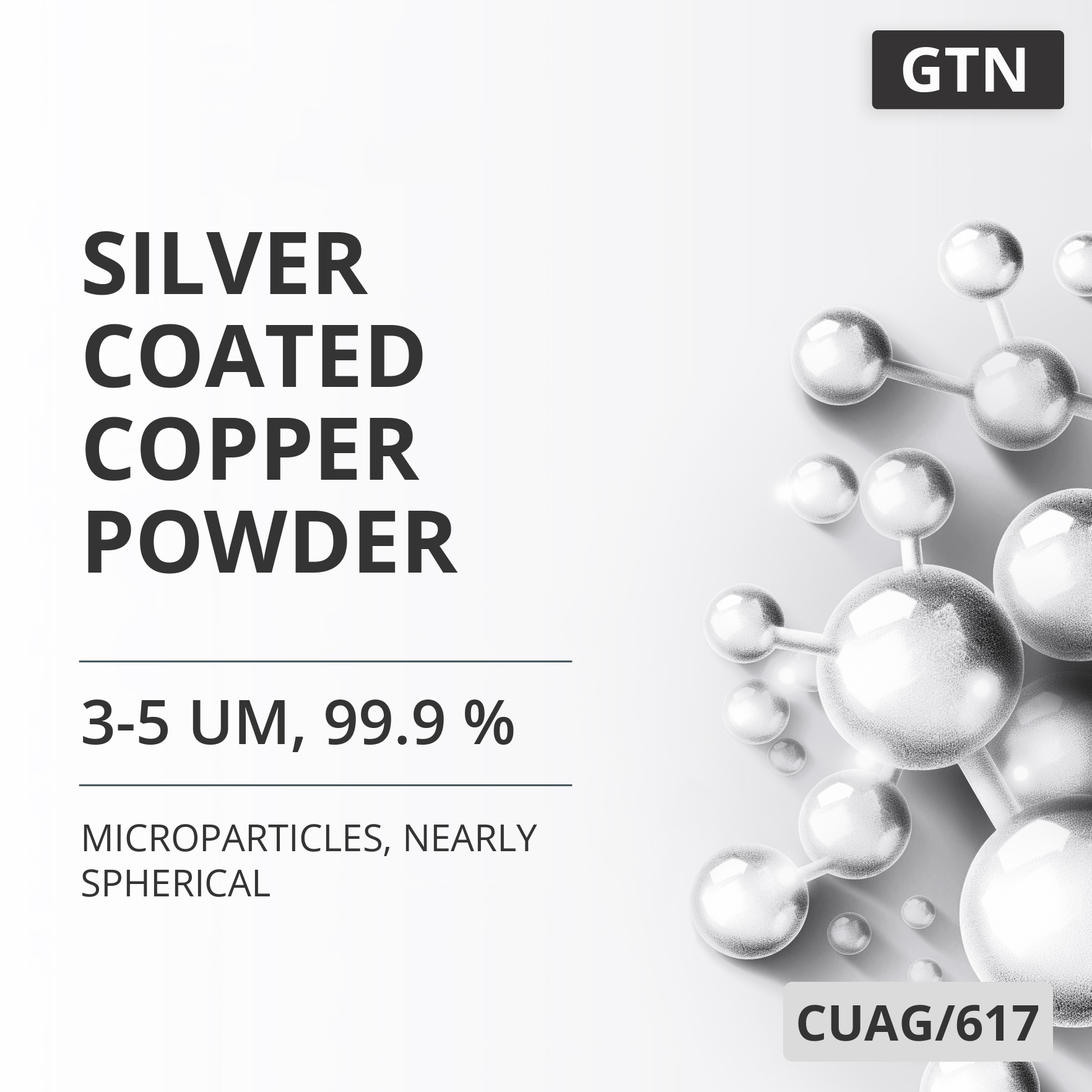 Silver-Coated Copper Powder, 3-5 um, 99.9 %, Nearly Spherical (CUAG/617)