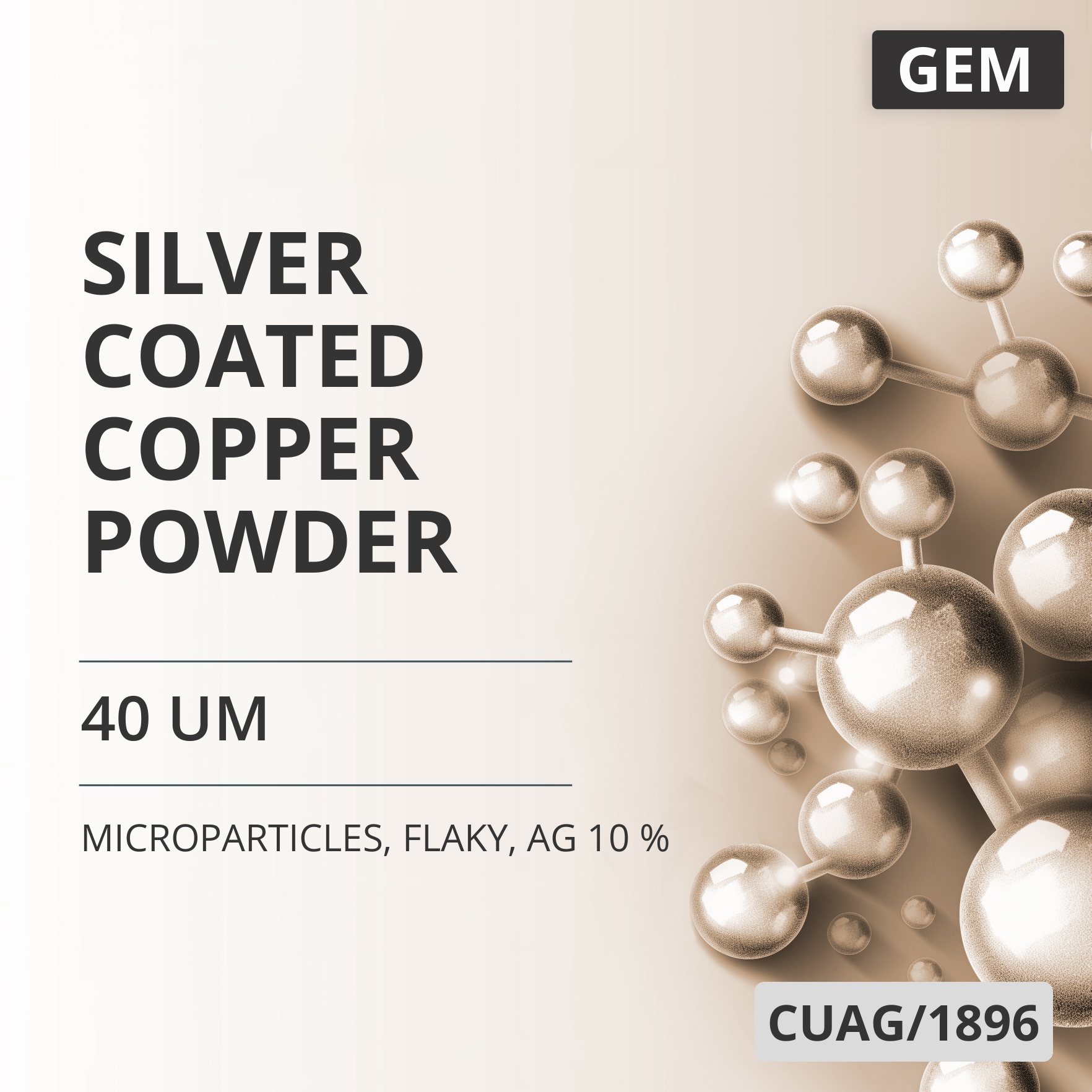 Silver-Coated Copper Powder, 40 um, Flaky, Ag 10 % (CUAG/1896)