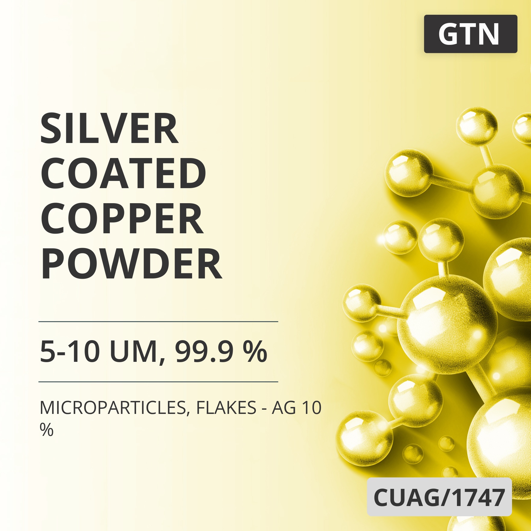 Silver-Coated Copper Powder, 5-10 um, 99.9 %, Flakes - Ag 10 % (CUAG/1747)