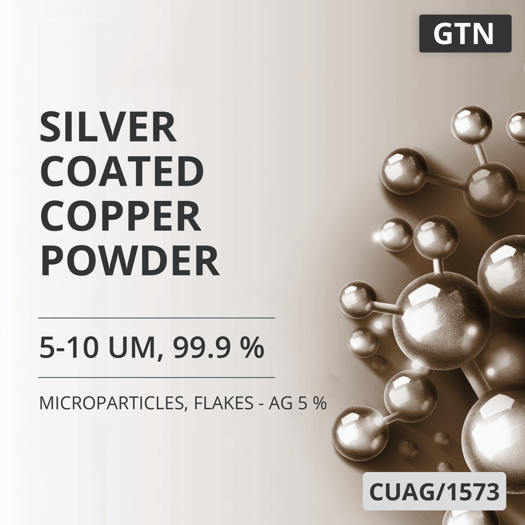 Silver-Coated Copper Powder, 5-10 um, 99.9 %, Flakes - Ag 5 % (CUAG/1573)
