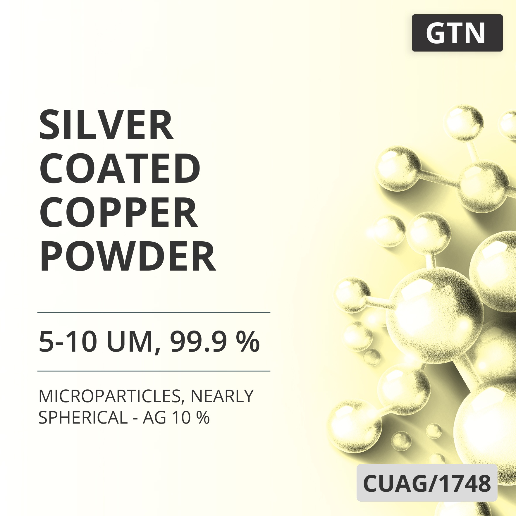 Silver-Coated Copper Powder, 5-10 um, 99.9 %, Nearly Spherical - Ag 10 % (CUAG/1748)