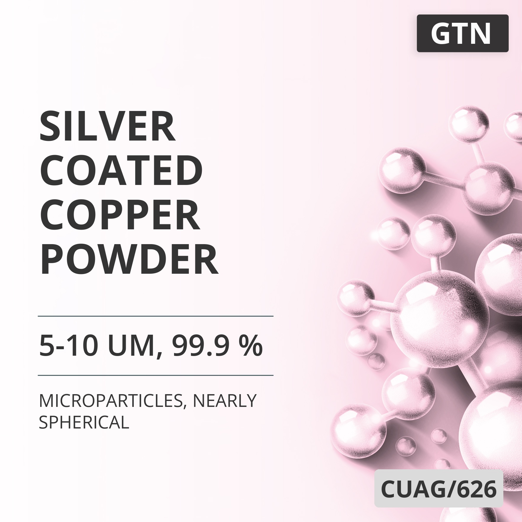 Silver-Coated Copper Powder, 5-10 um, 99.9 %, Nearly Spherical (CUAG/626)