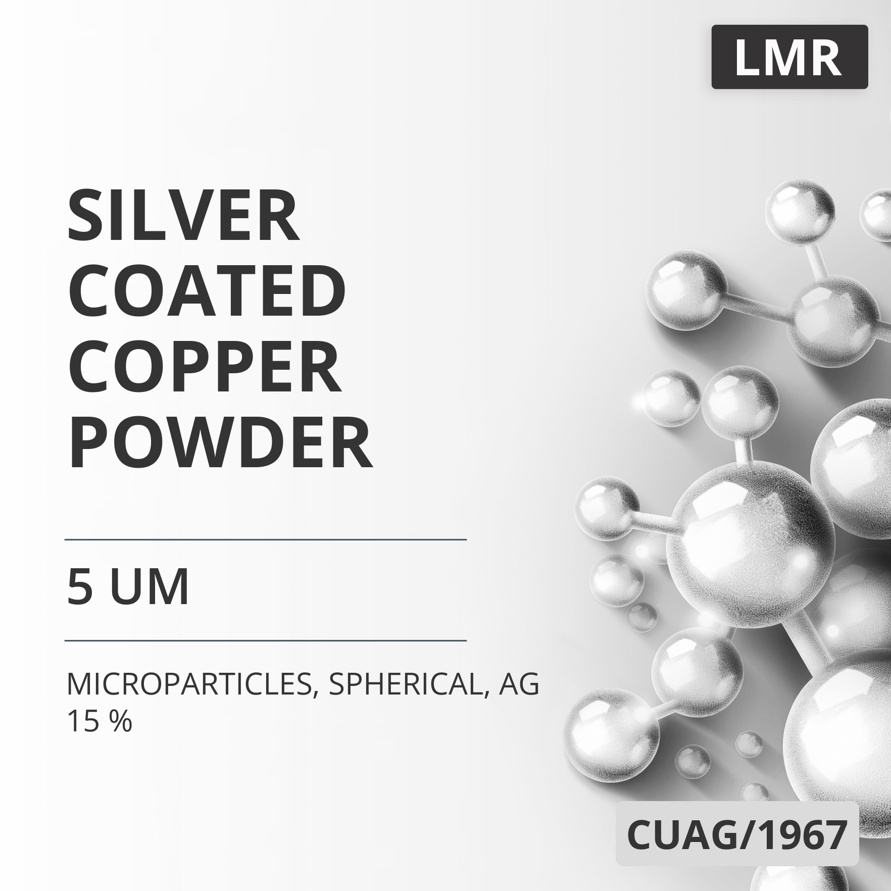Silver-Coated Copper Powder, 5 um, Spherical, Ag 15 % (CUAG/1967)
